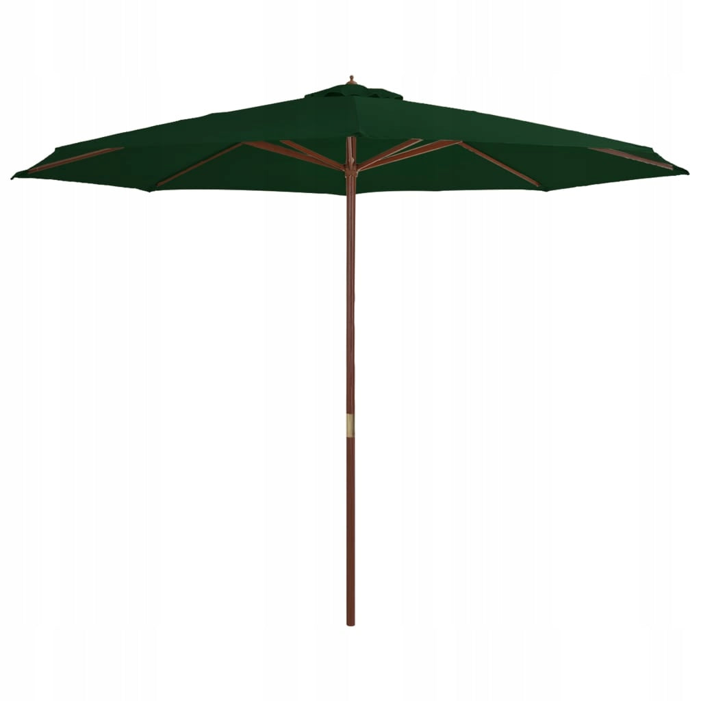 Garden umbrella on wooden post, 350 cm, green Color green