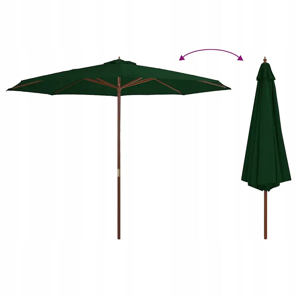 Garden umbrella on wooden post, 350 cm, green Diameter/width 350 cm