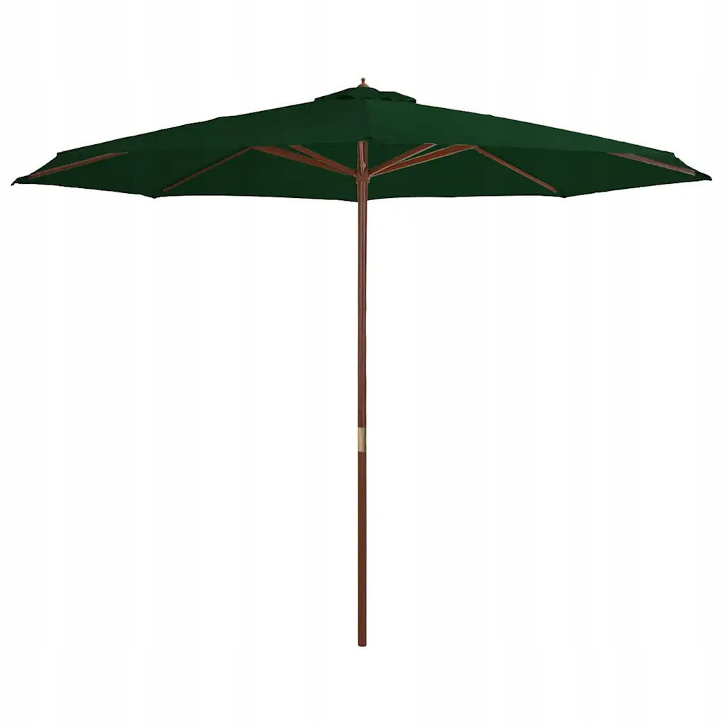 Garden umbrella on wooden post, 350 cm, green