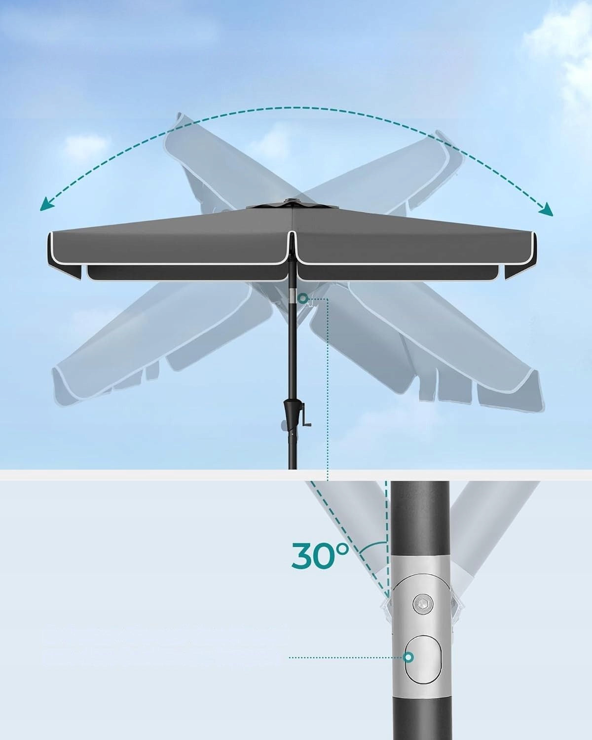 Garden umbrella tilting UV protection grey rectangular 300x200 cm Product weight with unit packaging 6 kg