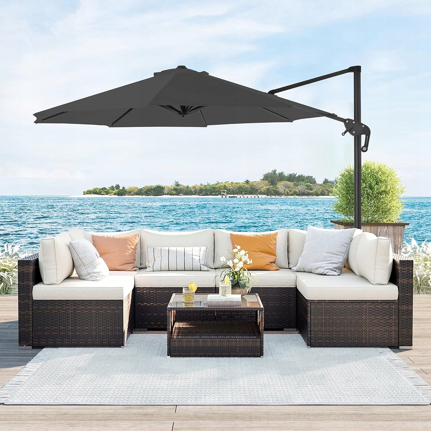Garden umbrella with stand and boom 300 cm anthracite Color gray
