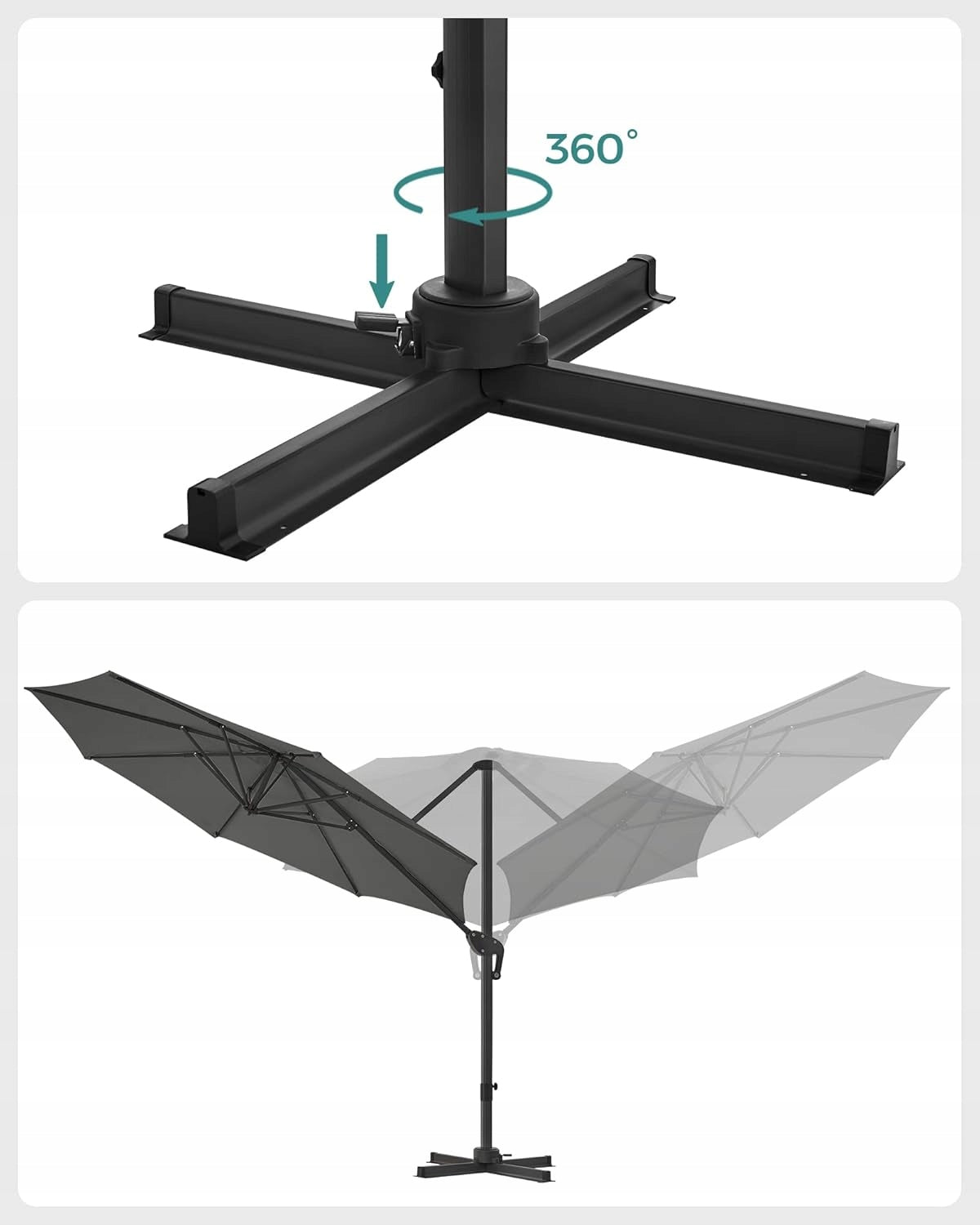 Garden umbrella with stand and boom 300 cm anthracite Kind with boom