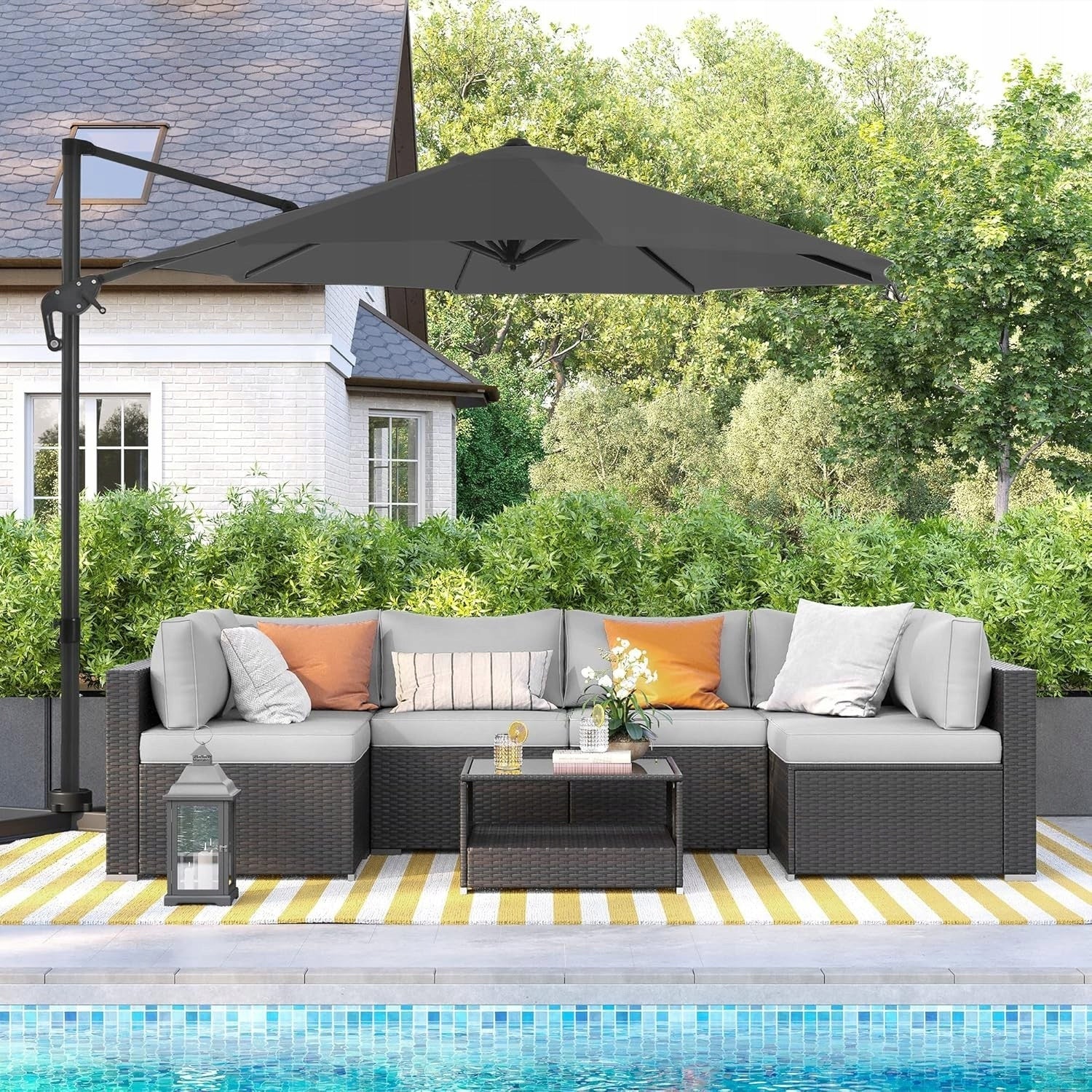 Garden umbrella with stand and boom 300 cm anthracite Manufacturer Songmics