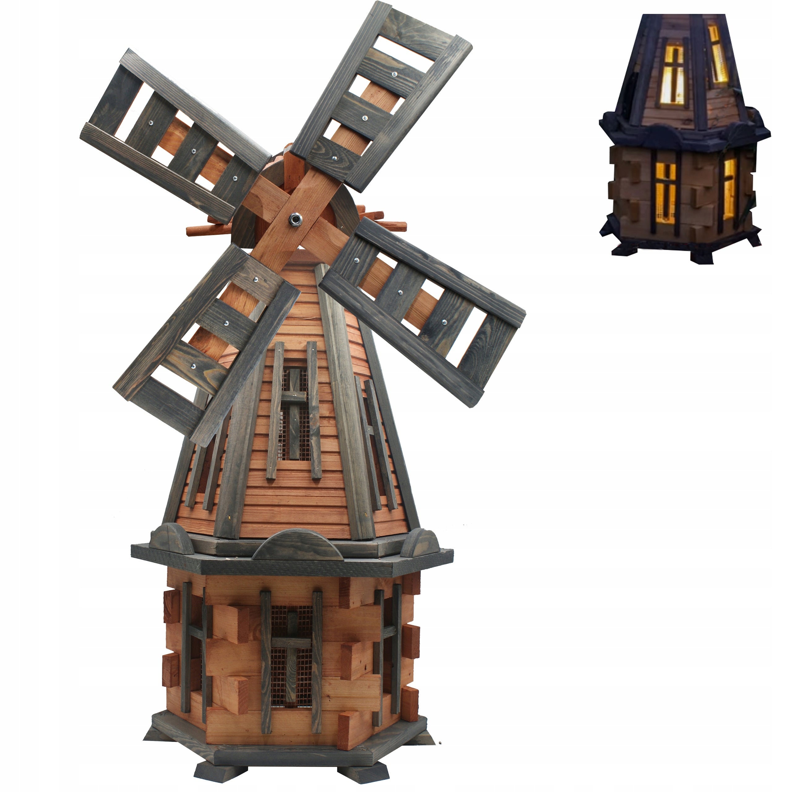 Garden windmill with solar illumination LED 100cm wooden anthracite tik