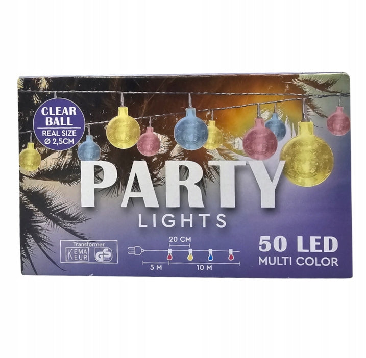 Garland outdoor lights colorful transparent 50 LED IP44 15 m