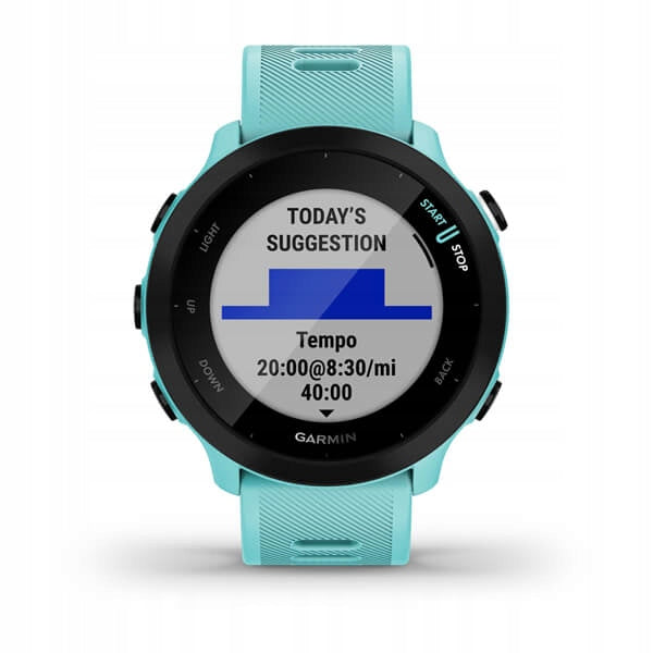 Garmin Forerunner 55 Turquoise. Menu in in Polish. Kind smartwatch