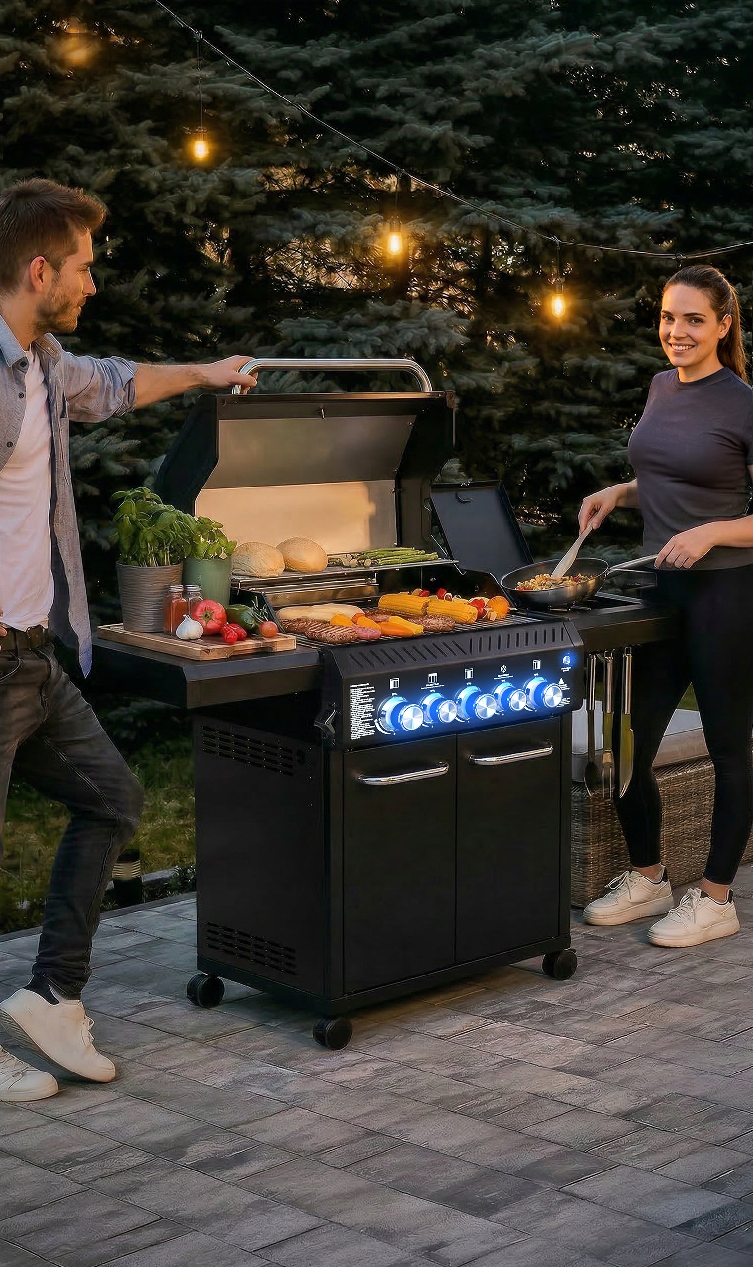 Gas Grill Garden CAST IRON Stainless Steel 3+2 Yoer 17,65 kW +Cabinet for Cylinder Packaging status original