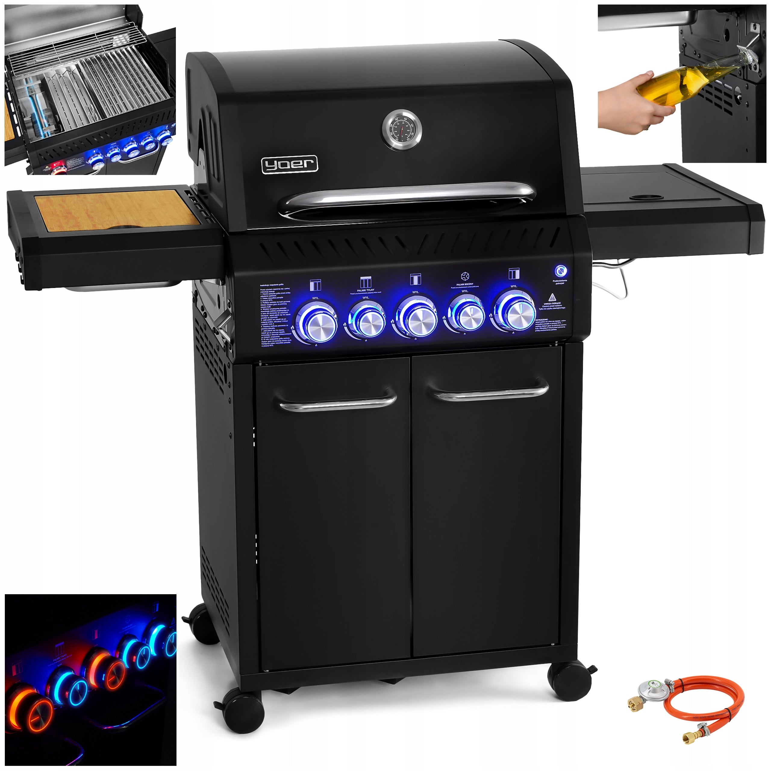 Gas Grill Garden CAST IRON Stainless Steel 3+2 Yoer 17,65 kW +Cabinet for Cylinder
