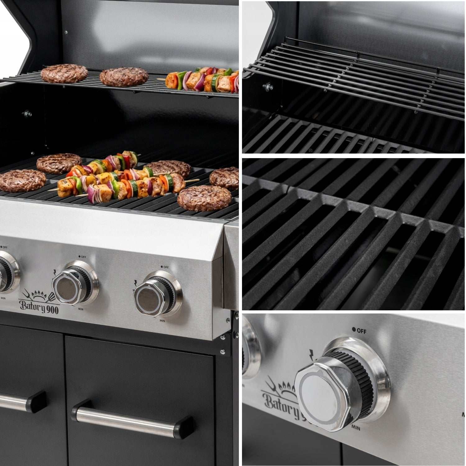 Gas Grill Garden Cast Iron Grate 12kW 4 Burners 4 Wheels Stainless DEDRA Grill depth 54 cm