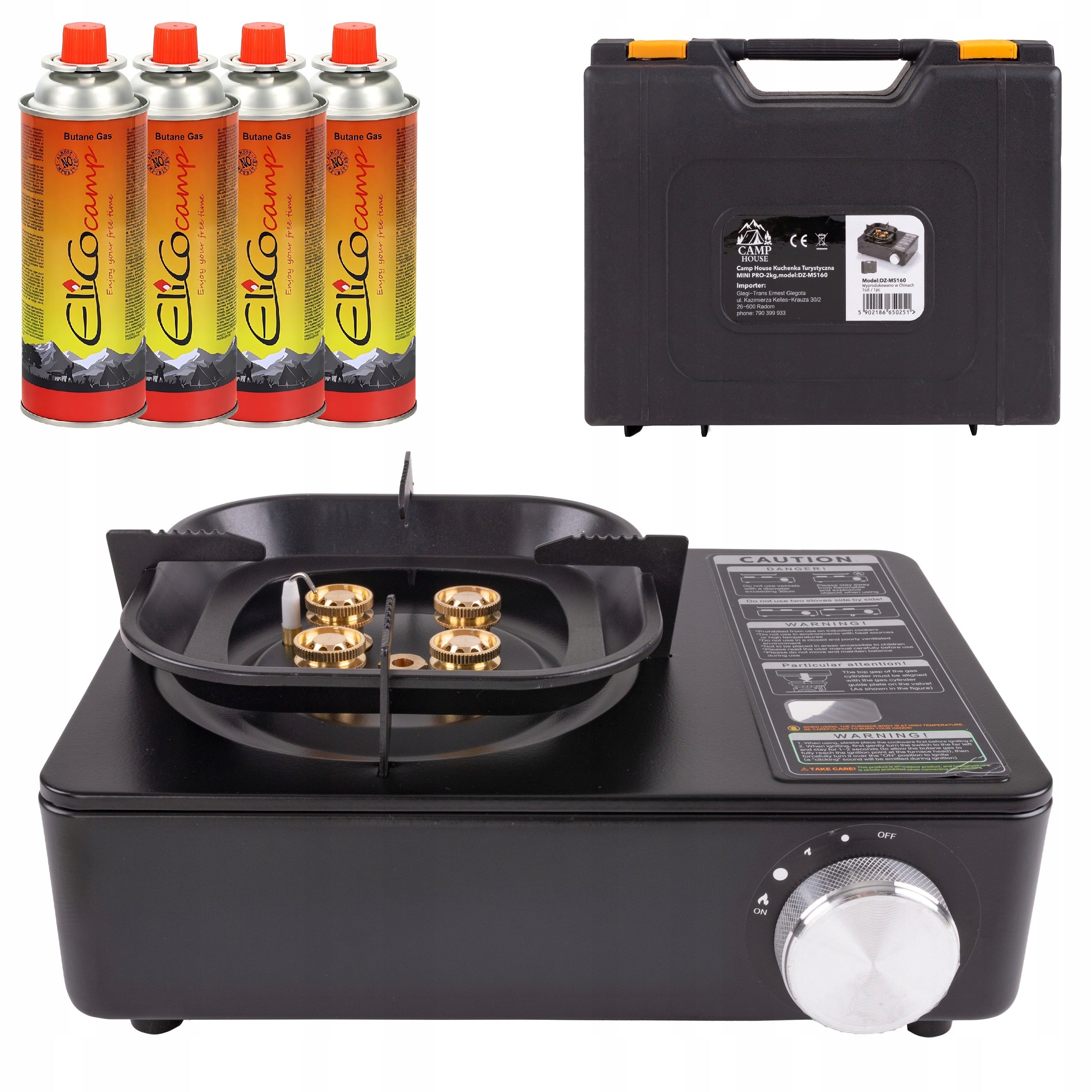 Gas Stove 2in1 Tourist Suitcase 1-Burner Mini Pro + 4 Cartridges