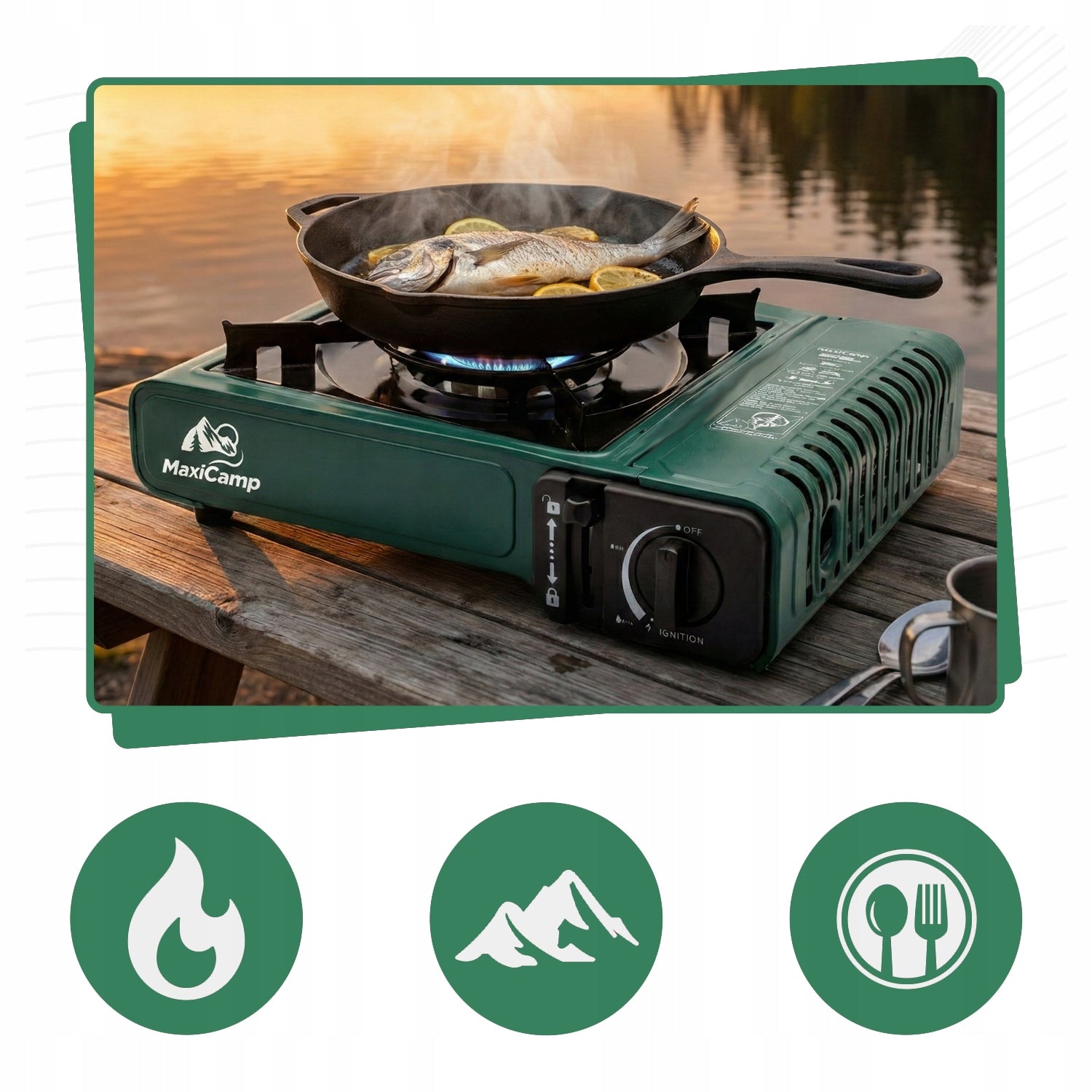 Gas Tourist Stove for Cartridge MaxiCamp GREEN SafeTwist-Off System Packaging status original