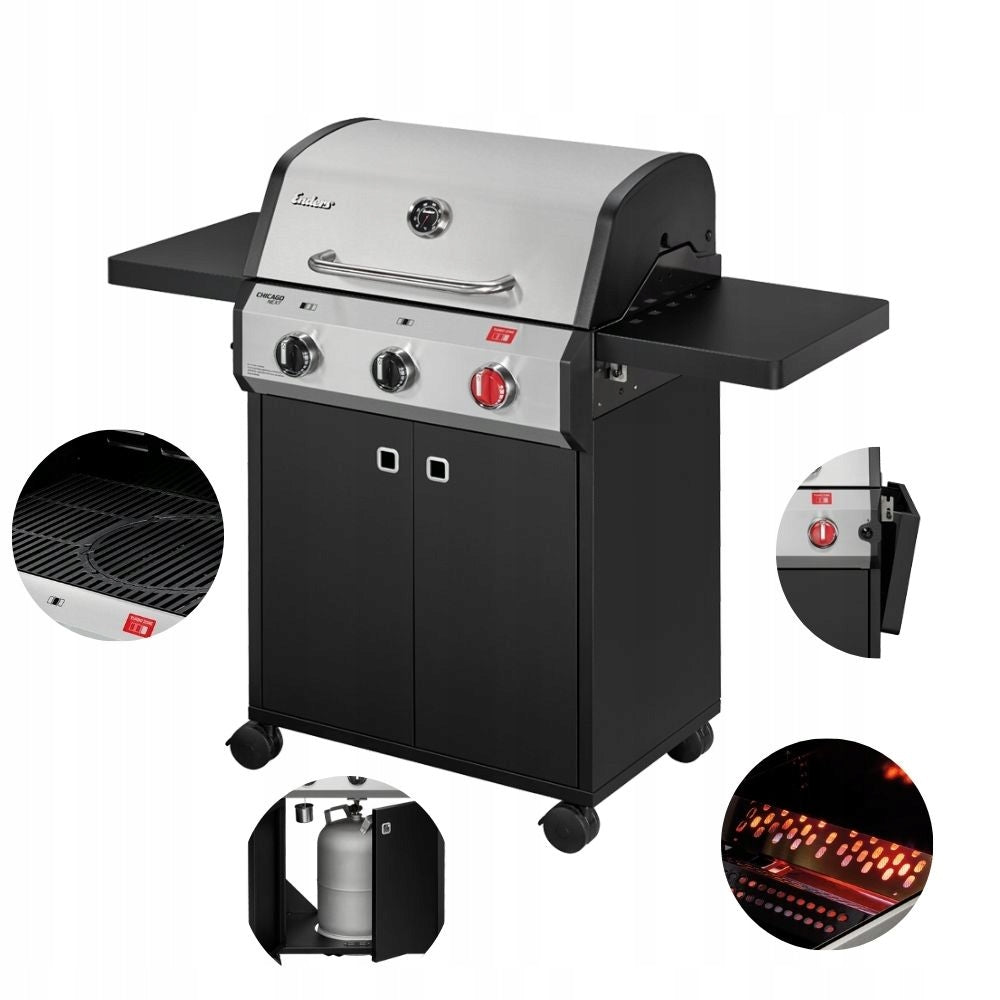 Gas grill Enders Chicago Next 3 R Turbo 3 burners cast iron grate, FREEBIES Manufacturer code 8934