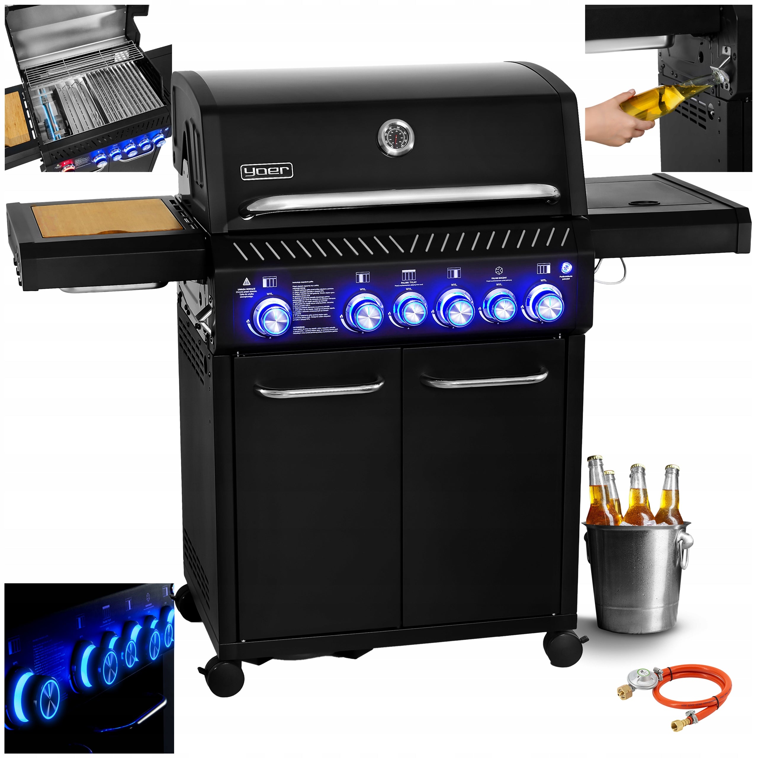 Gas grill Garden CAST IRON stainless steel 4+2 Yoer 21,15 kW +cabinet for cylinder