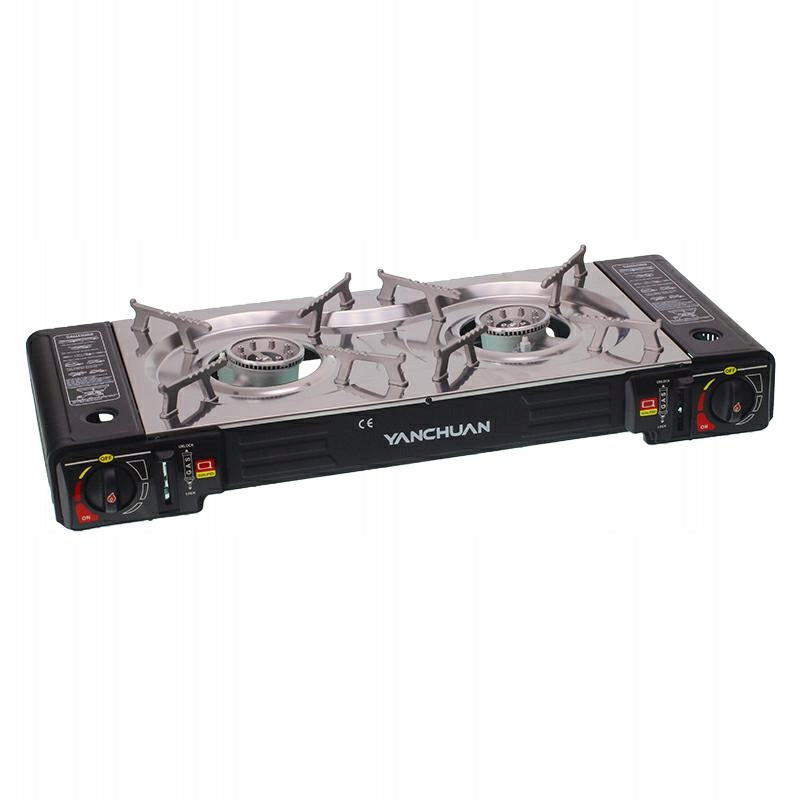 Gas tourist stove for gas cartridge or cylinder up to 3 kg - two burners