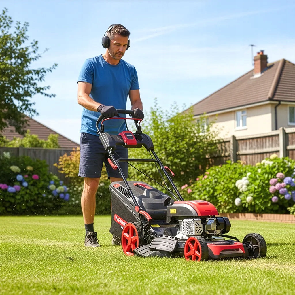 Gasoline Lawn Mower with Drive 196CC Engine 51cm POWERFUL 4-in-1 WERKBERG 60L Brand WERKBERG