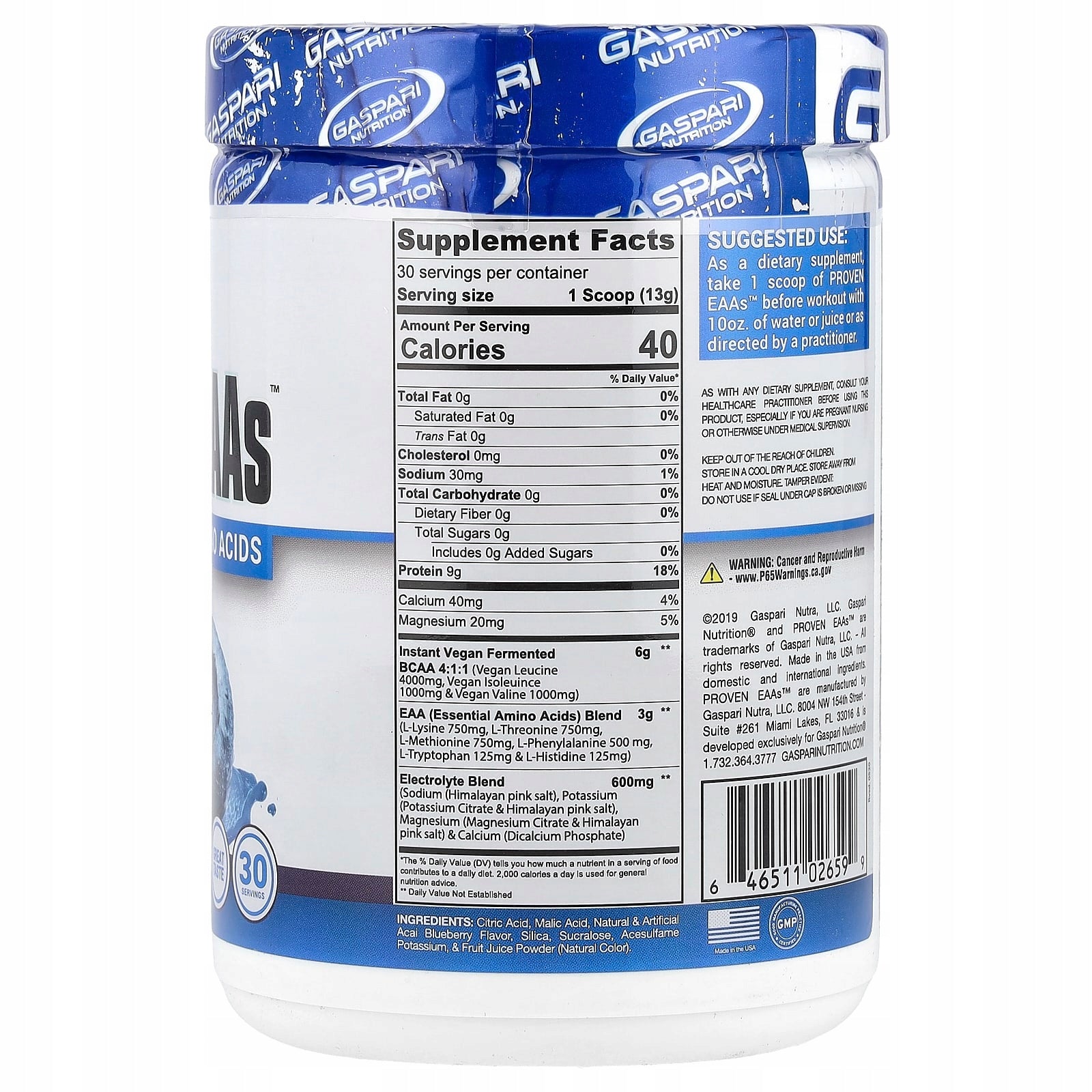 Gaspari Nutrition, Proven EAA with 9 essential amino acids, aca berry Expiration date at least 3 months from the date of purchase