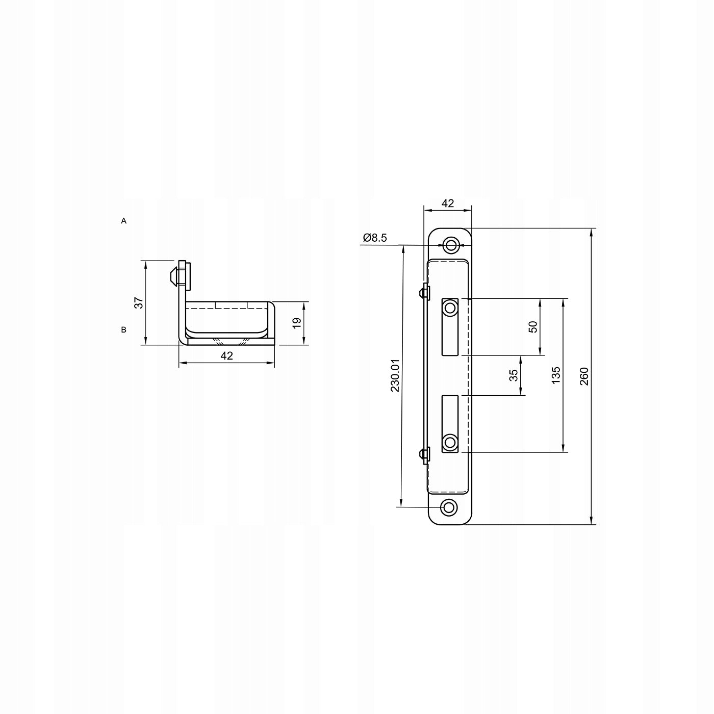 Gate hitch BLACK RAL 9005 Limiter WITH RUBBER FENDER 260mm Packaging status original