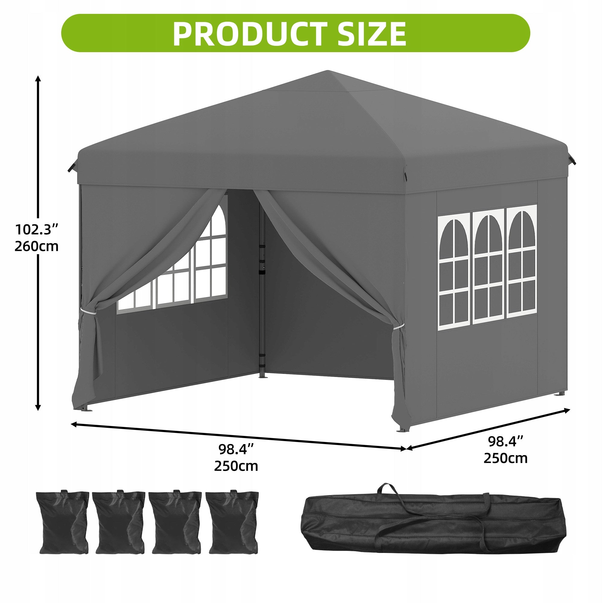 Gazebo, Garden Tent, Pavillon, 2.5×2.5m, Waterproof Folding, Canopy, Grey Manufacturer Balconera