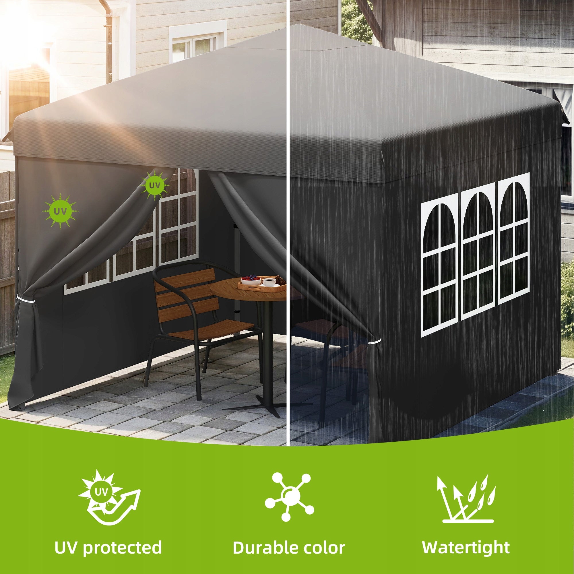 Gazebo, Garden Tent, Pavillon, 2.5×2.5m, Waterproof Folding, Canopy, Grey Width 2.5 m