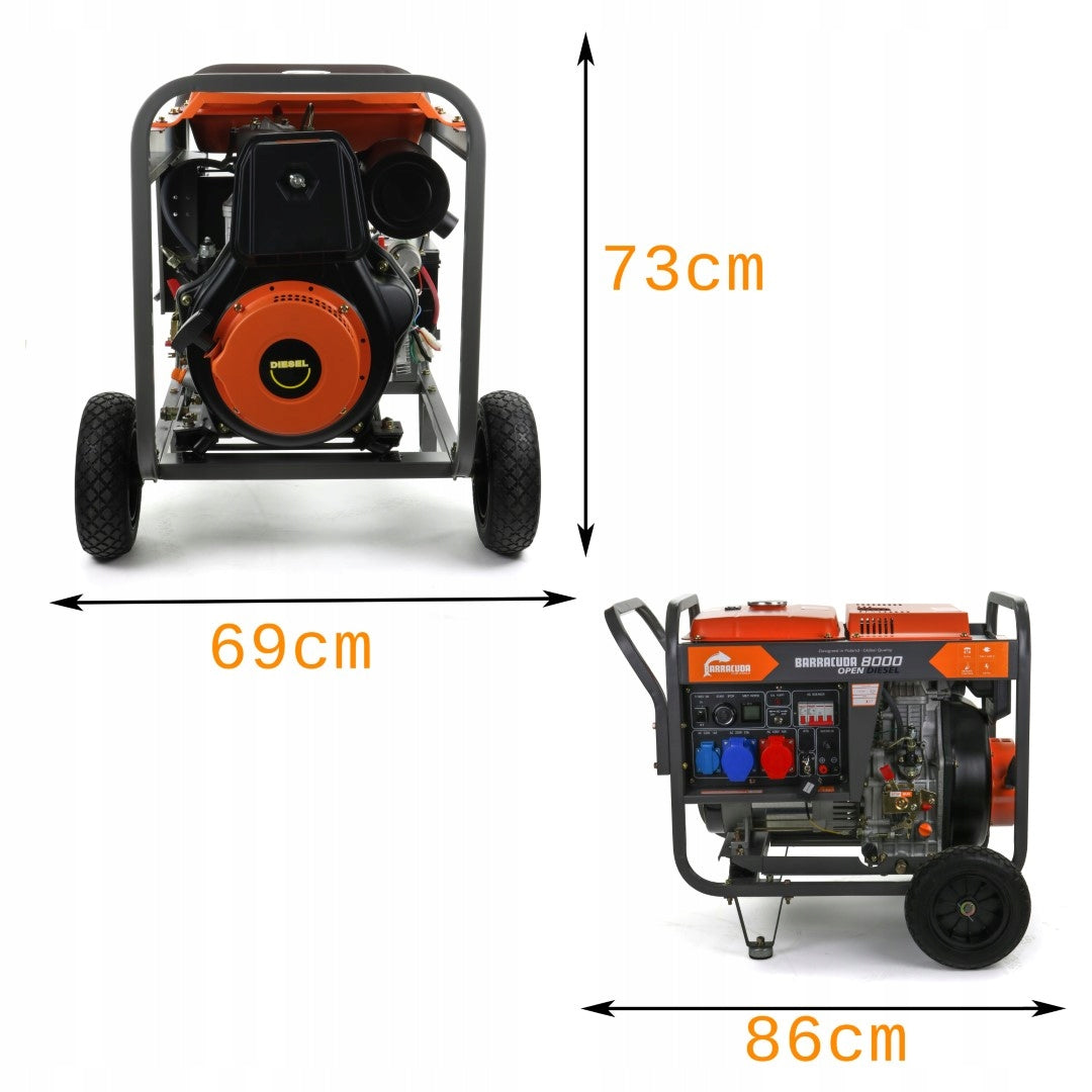 Generator set 10 kVA (8 kW) 230V 400V BARRACUDA DIESEL 8000 OPEN AVR Packaging status original