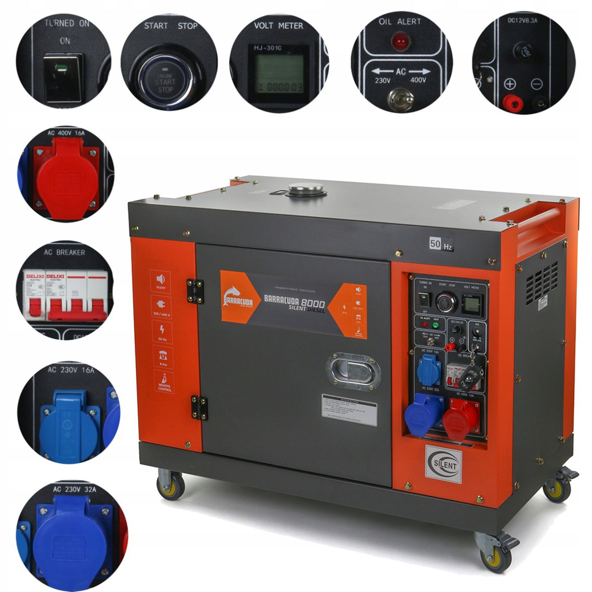Generator set 10kVA 8kW 230V 400V BARRACUDA DIESEL 8000 SILENT