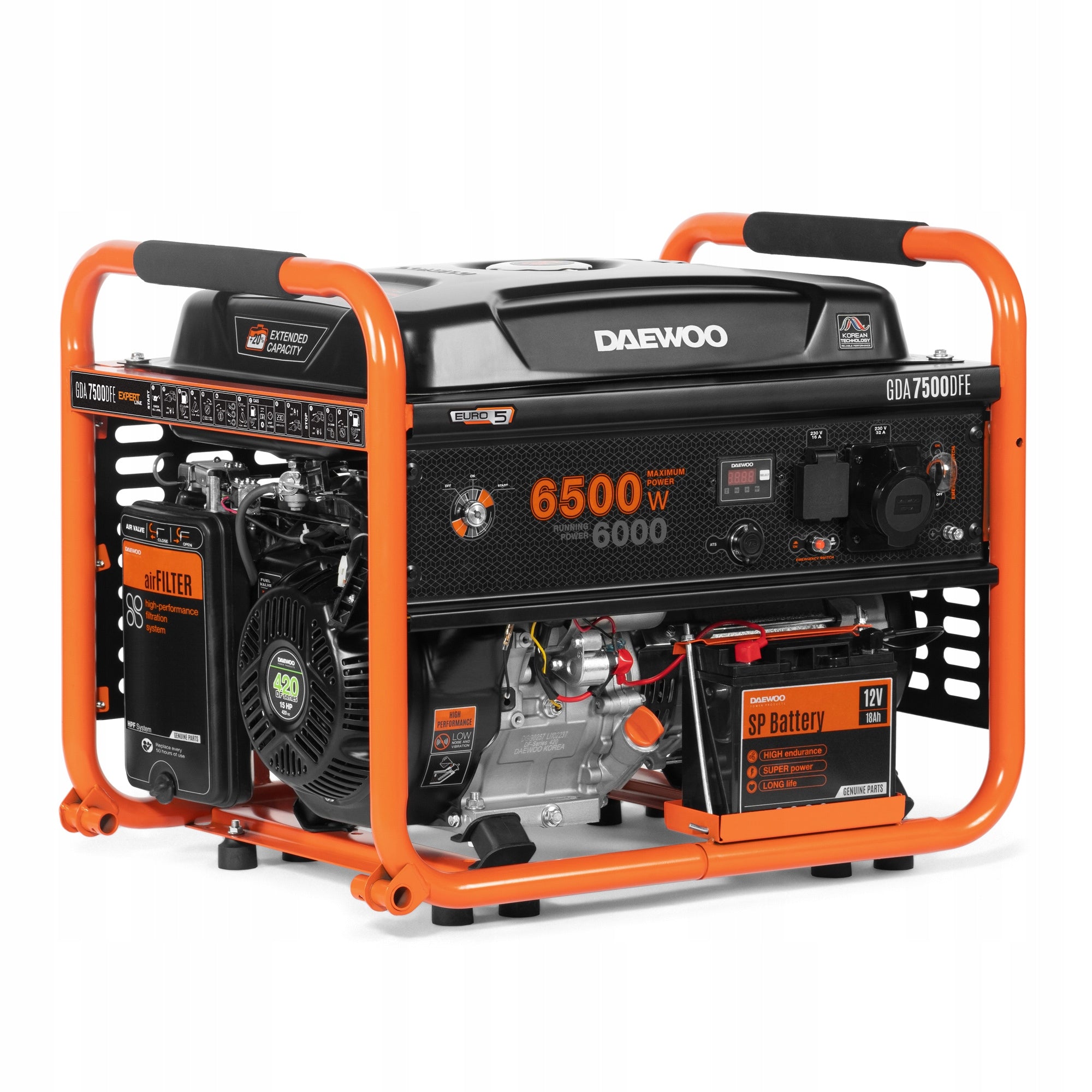 Generator set gas/petrol Generator DAEWOO GDA7500DFE 6.5kW 230V AVR Manufacturer code GDA 7500DFE