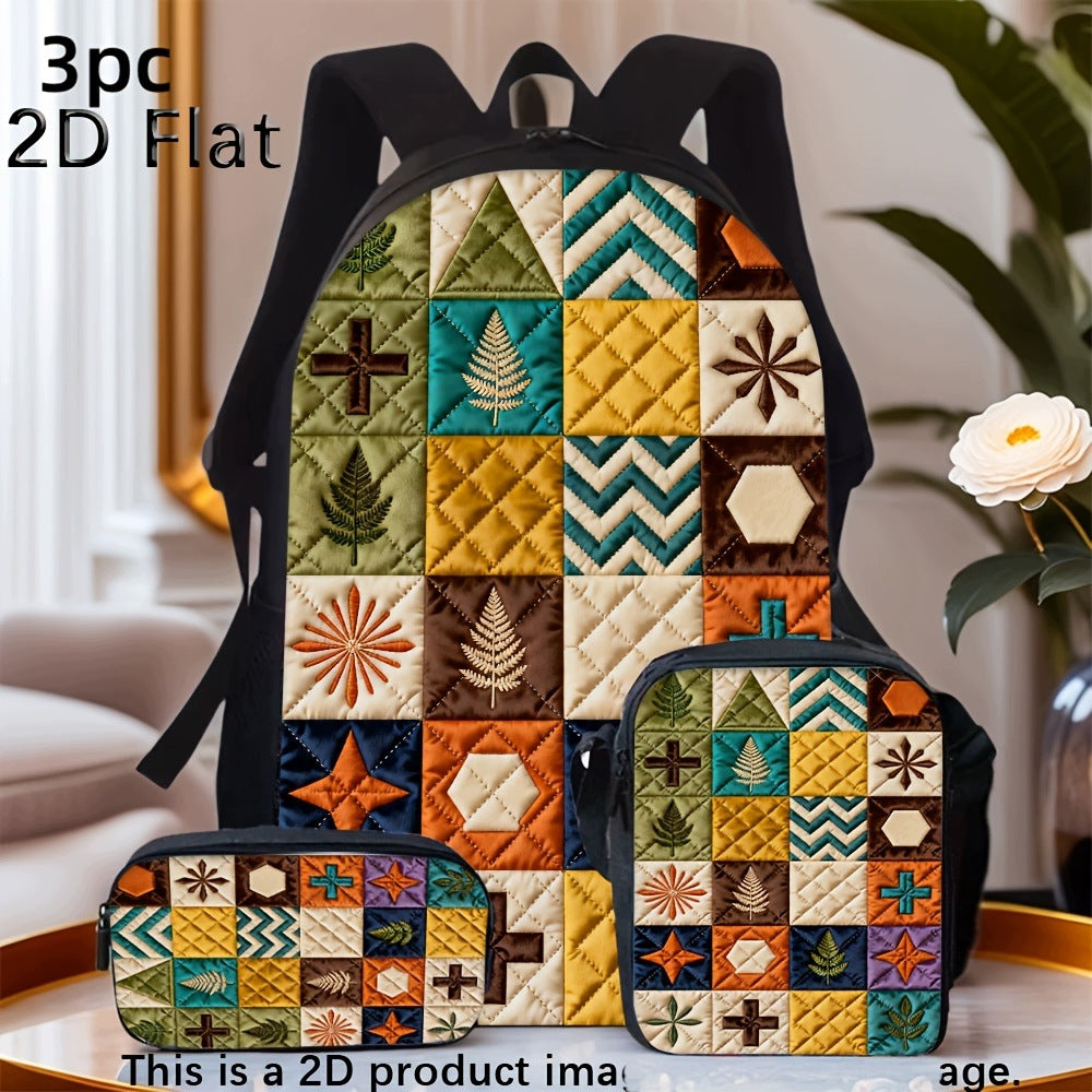 Geometric Tree Floral 3-Piece Backpack Set
