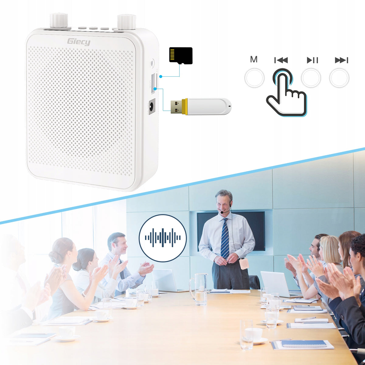 Giecy 30W Voice Amplifier with Mic 2800mAh for Teachers/Guides (White) Manufacturer code PL-G300-WH