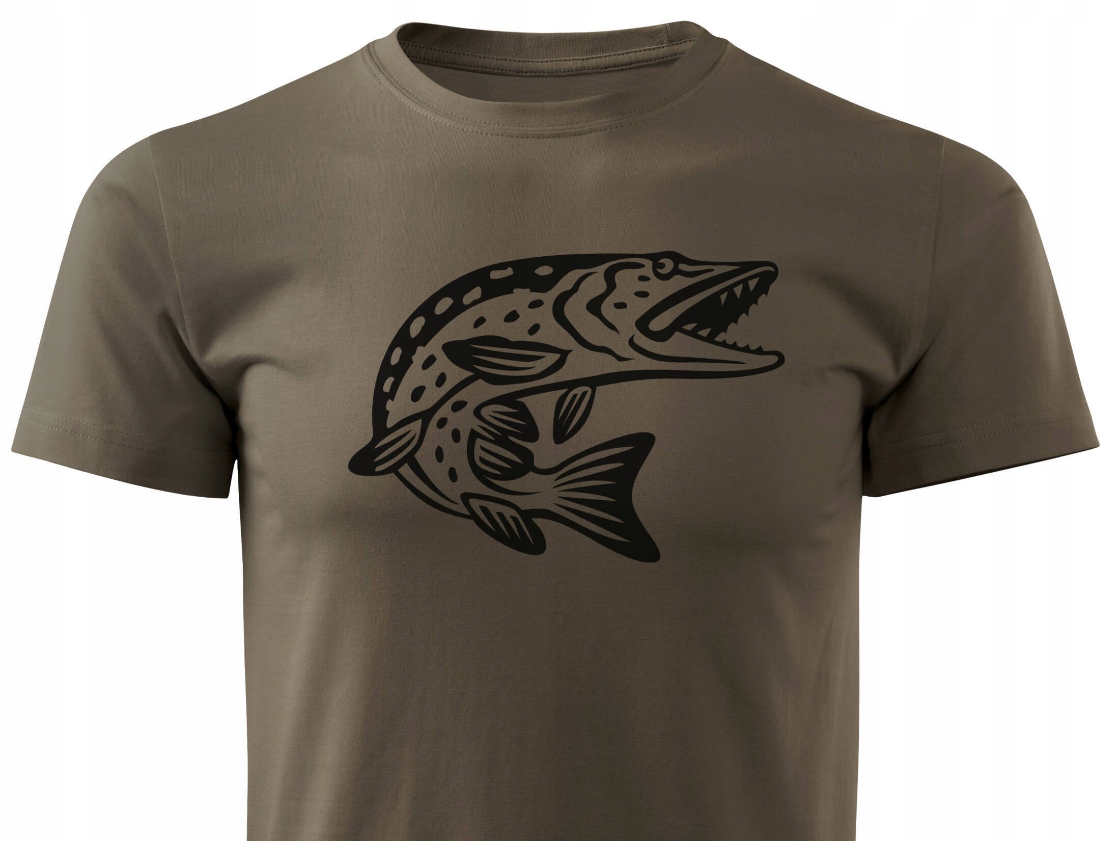 Gift for Fisherman cotton t-shirt color brown print PIKE 3XL
