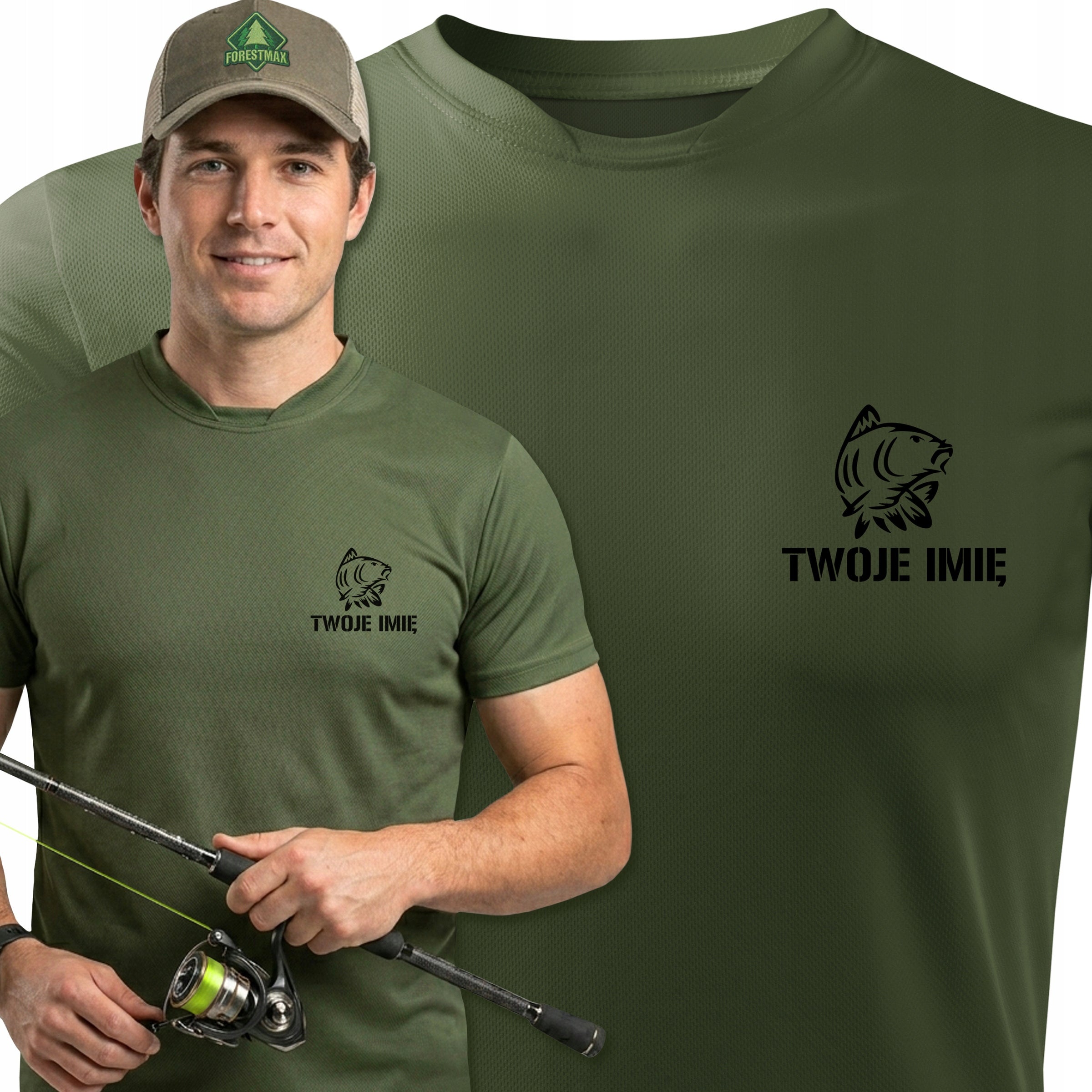 Gift for Fisherman thermoactive shirt with HIS OWN NAME INSCRIPTION r. M