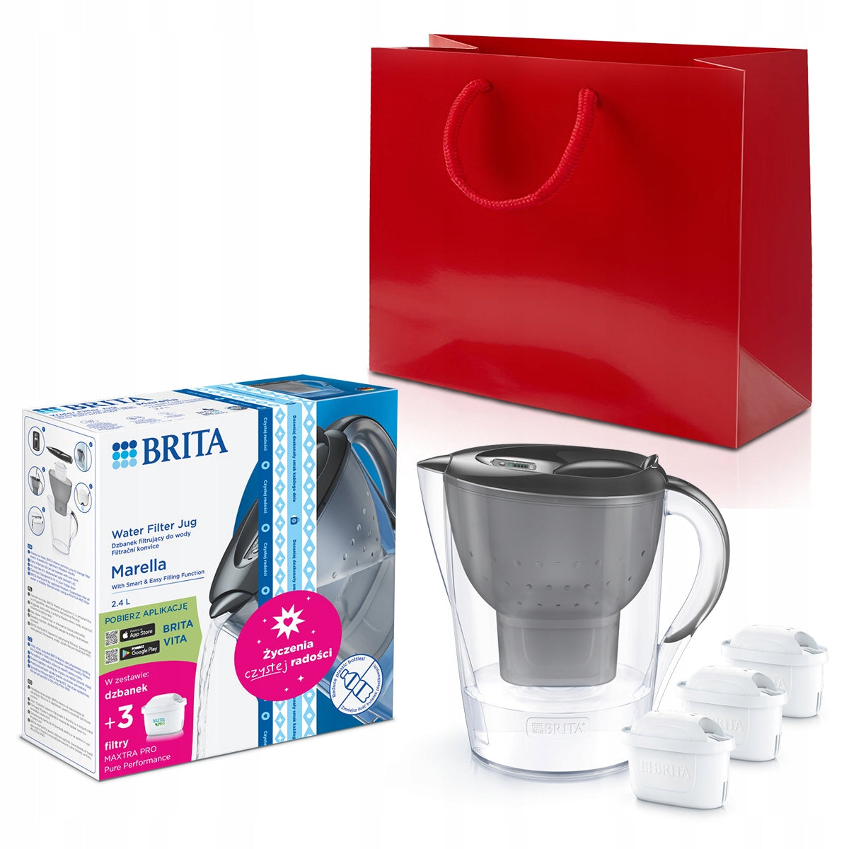 Gift set BRITA Marella graphite jug+3x Pure Performance filter