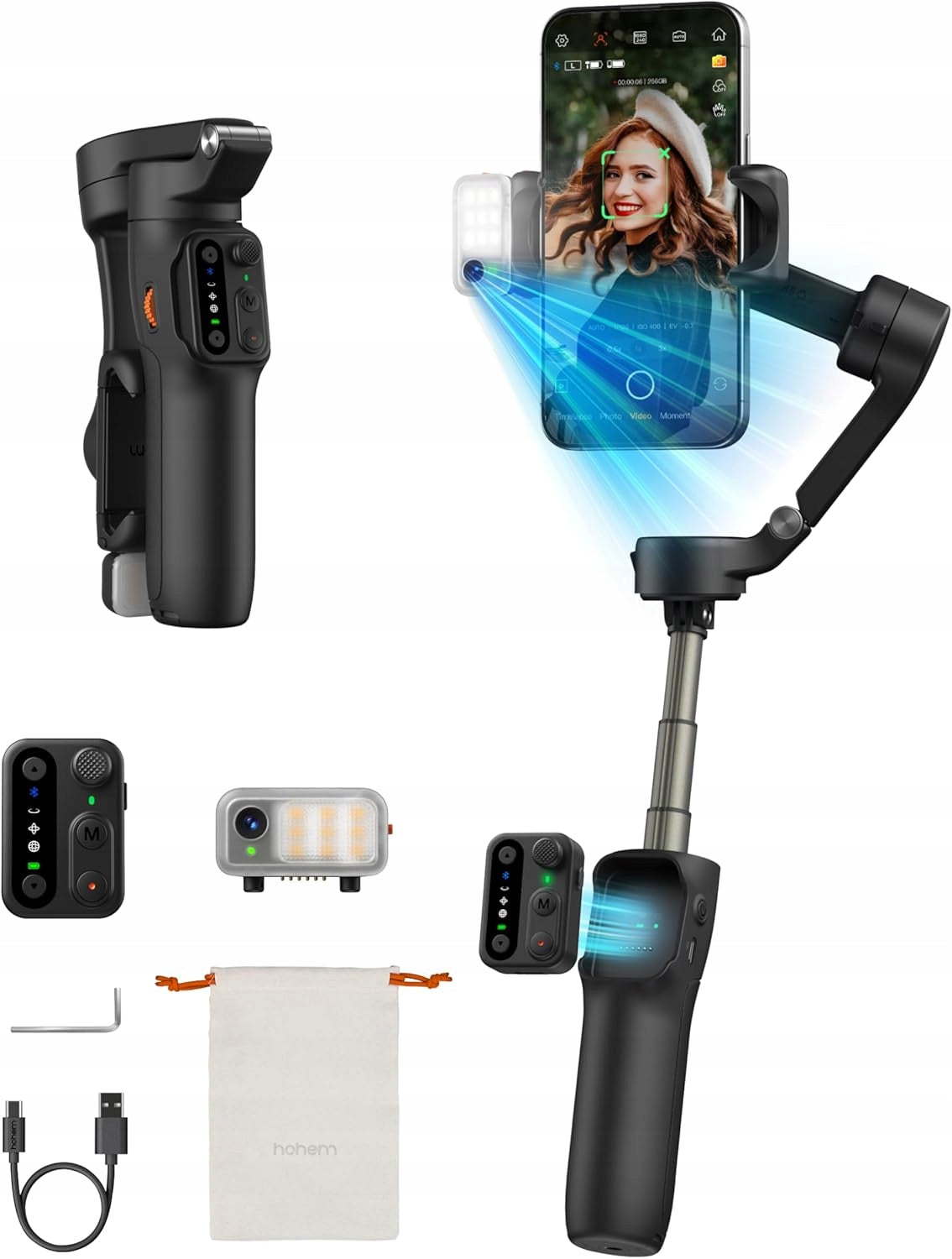 Gimbal 3-axis, boom for phone Hohem iSteady V3 Black with LED lamp
