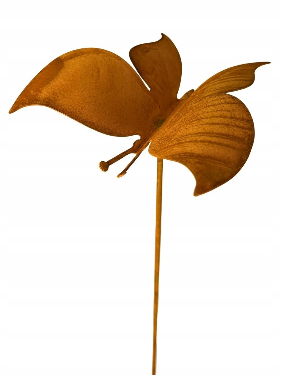 Ginko.Garden | Butterfly 3D on rod metal ornament for garden natural rust Main material metal