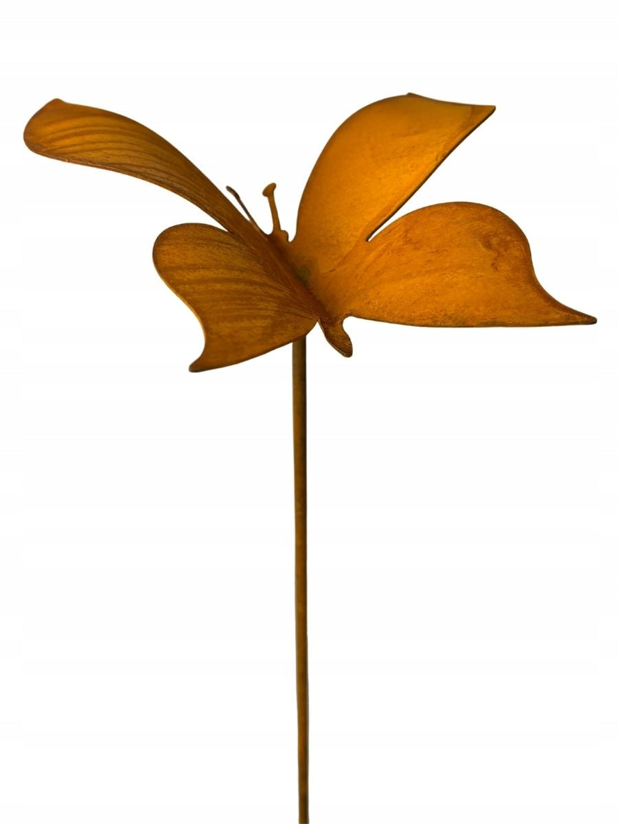 Ginko.Garden | Butterfly 3D on rod metal ornament for garden natural rust Product depth 13 cm