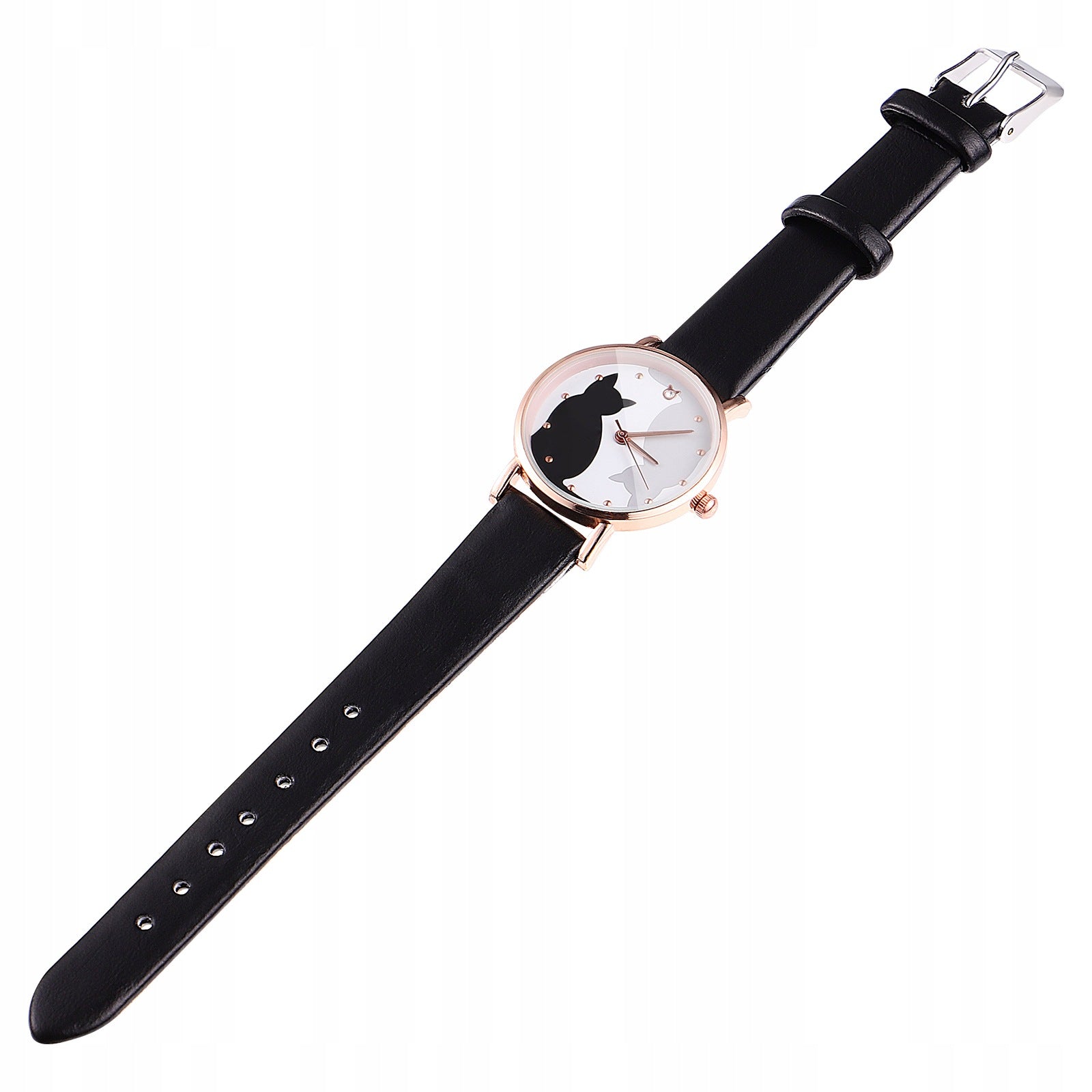Girl Cartoon Cat Wrist Watch Black Lovely Easy Read Kids Watch Brand no brand