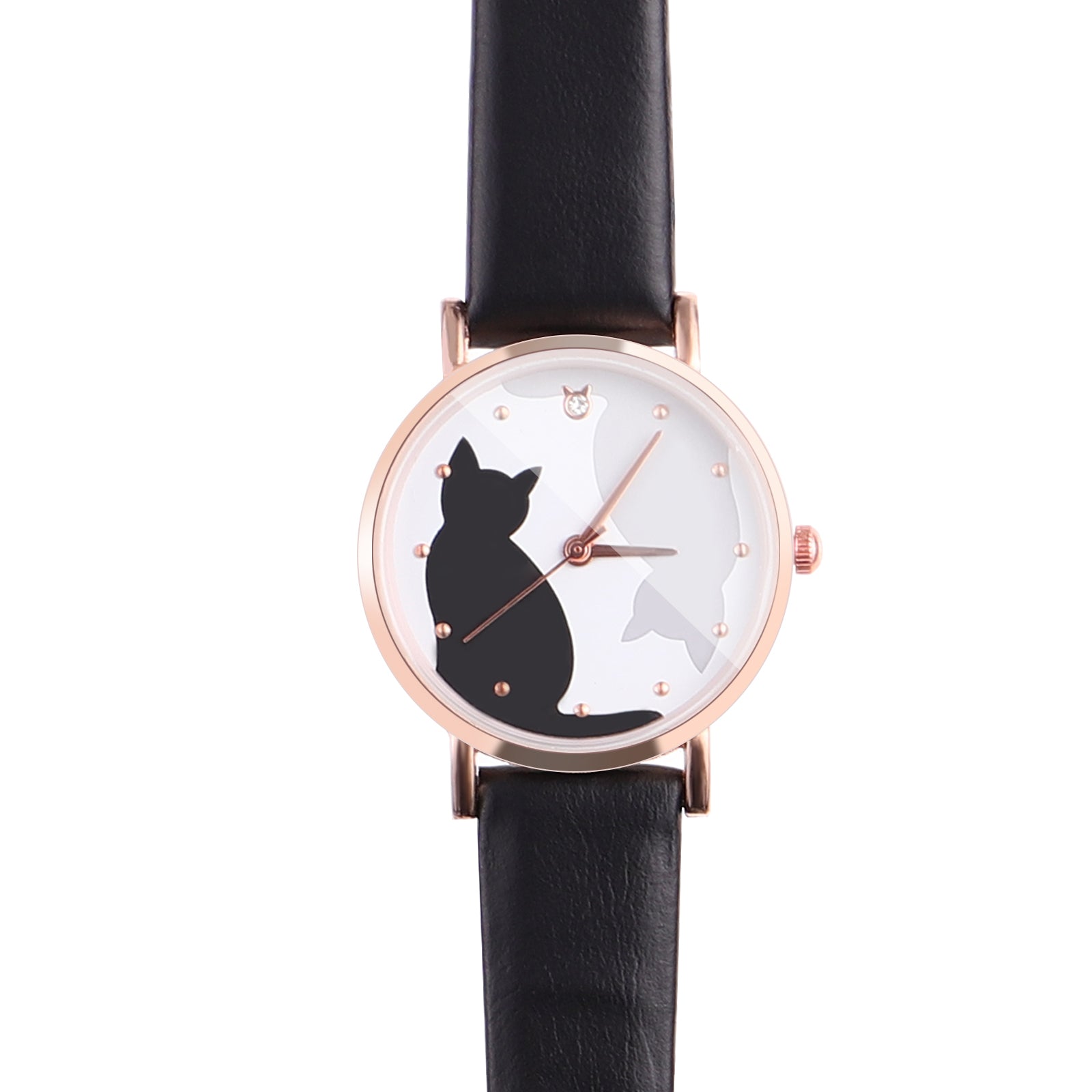 Girl Cartoon Cat Wrist Watch Black Lovely Easy Read Kids Watch Kind analog