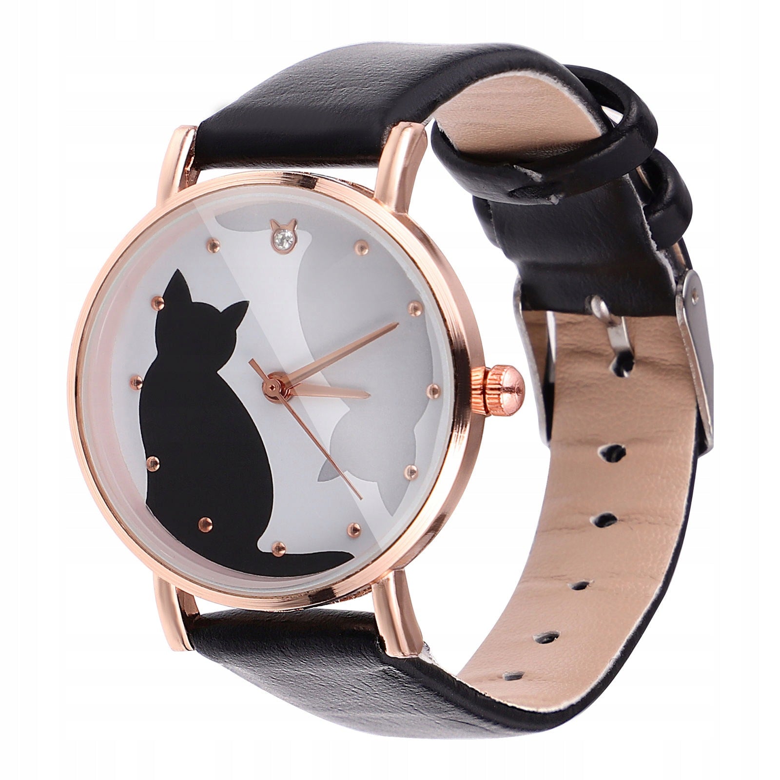 Girl Cartoon Cat Wrist Watch Black Lovely Easy Read Kids Watch