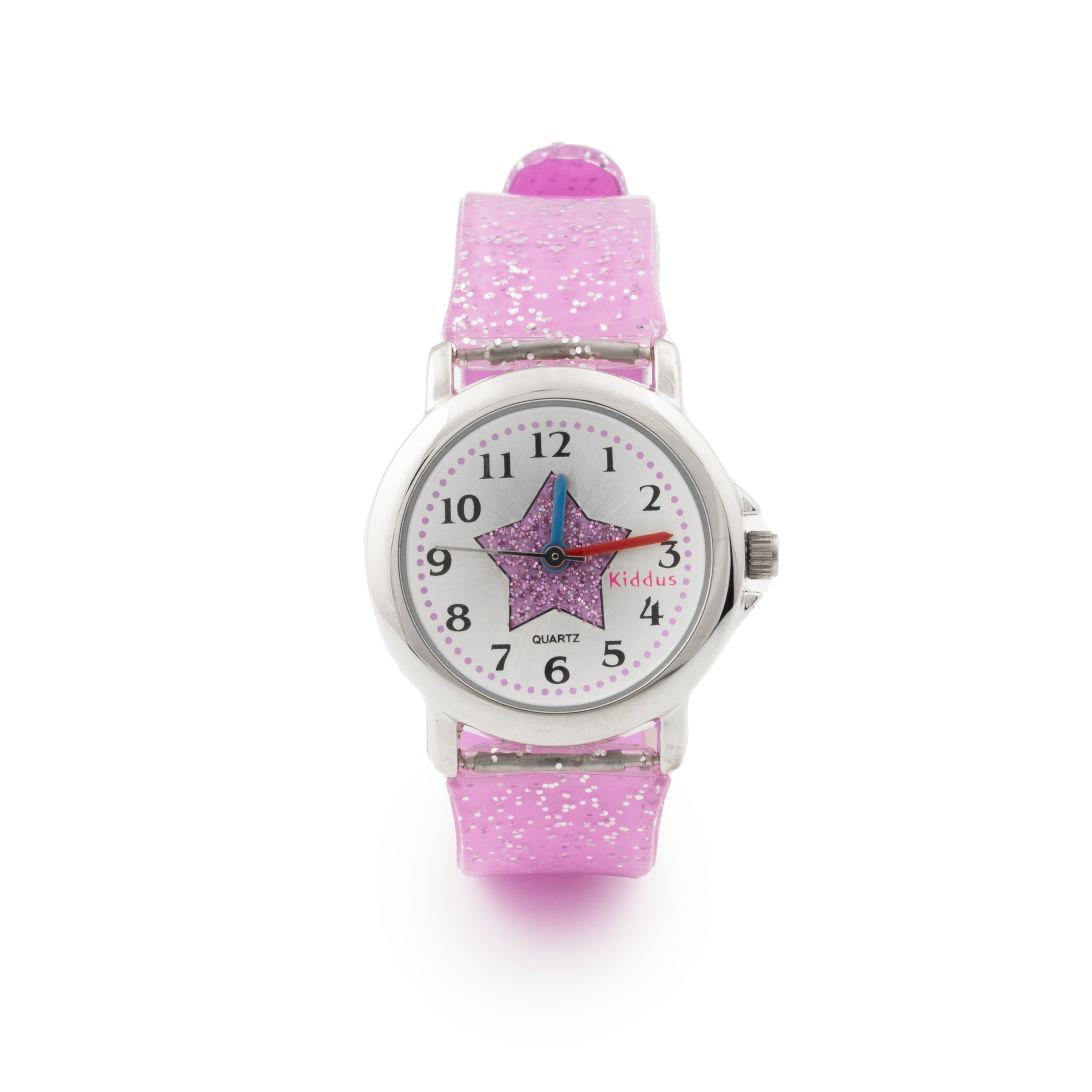 Girls' wrist watch with glitter. Includes exercises for learning the time. Brand Kiddus