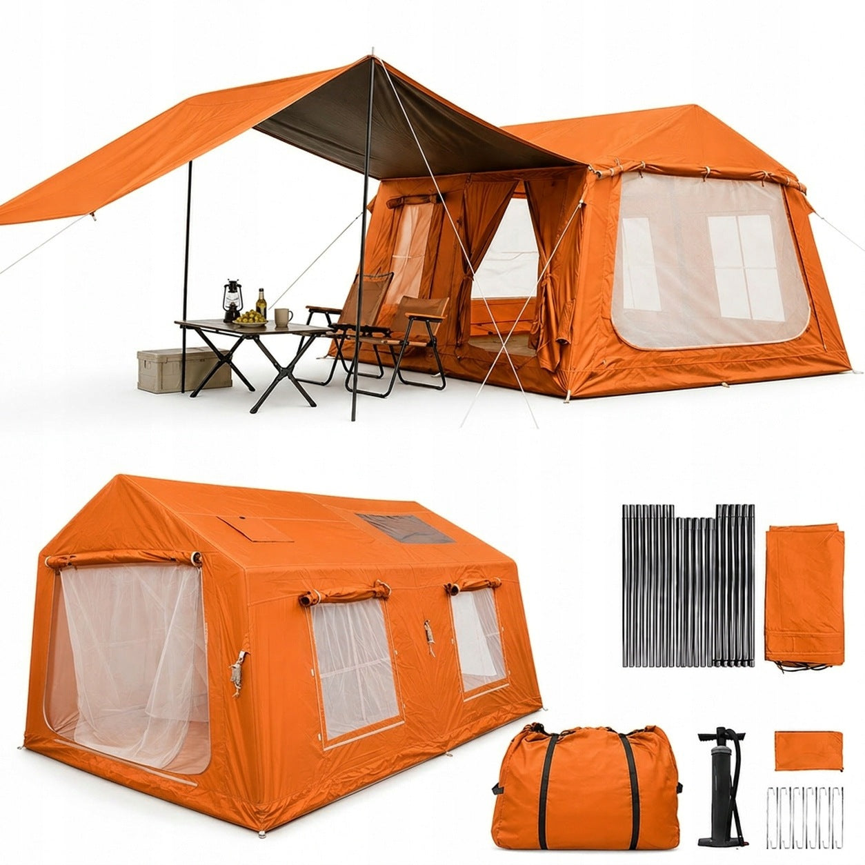 Glamping Camping Pumped Tent for 10 Pers Large Oxford Vestibule