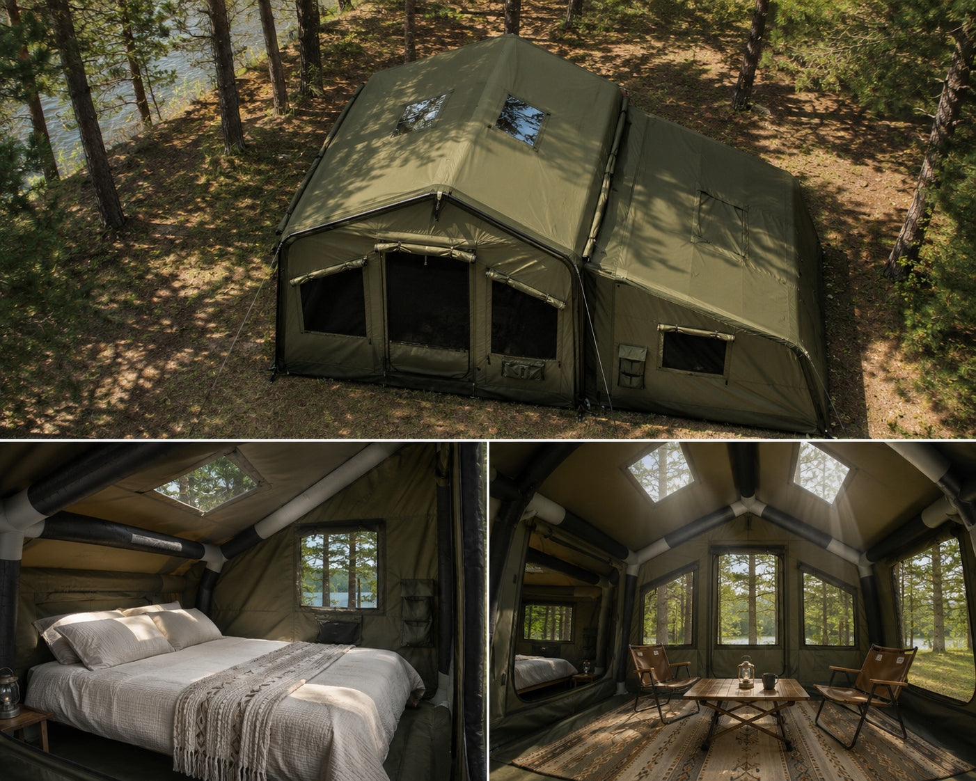 Glamping Pumped Camping Tent Up to 10 Pers Large with Oxford Bedroom Number of people over 6