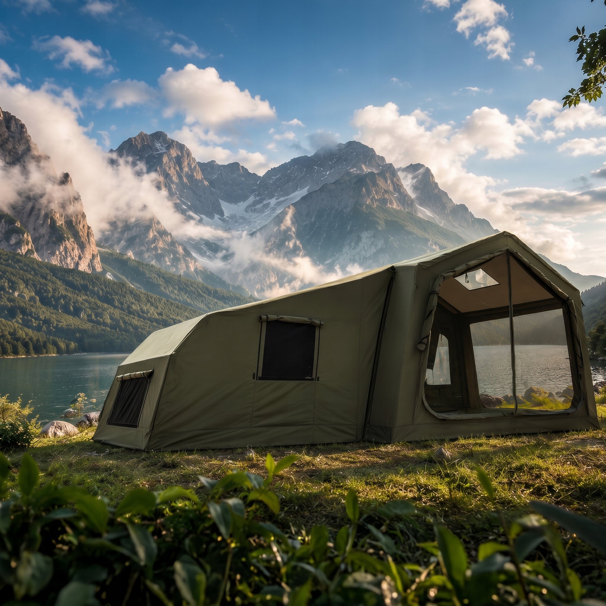 Glamping Pumped Camping Tent Up to 10 Pers Large with Oxford Bedroom Packaging status original