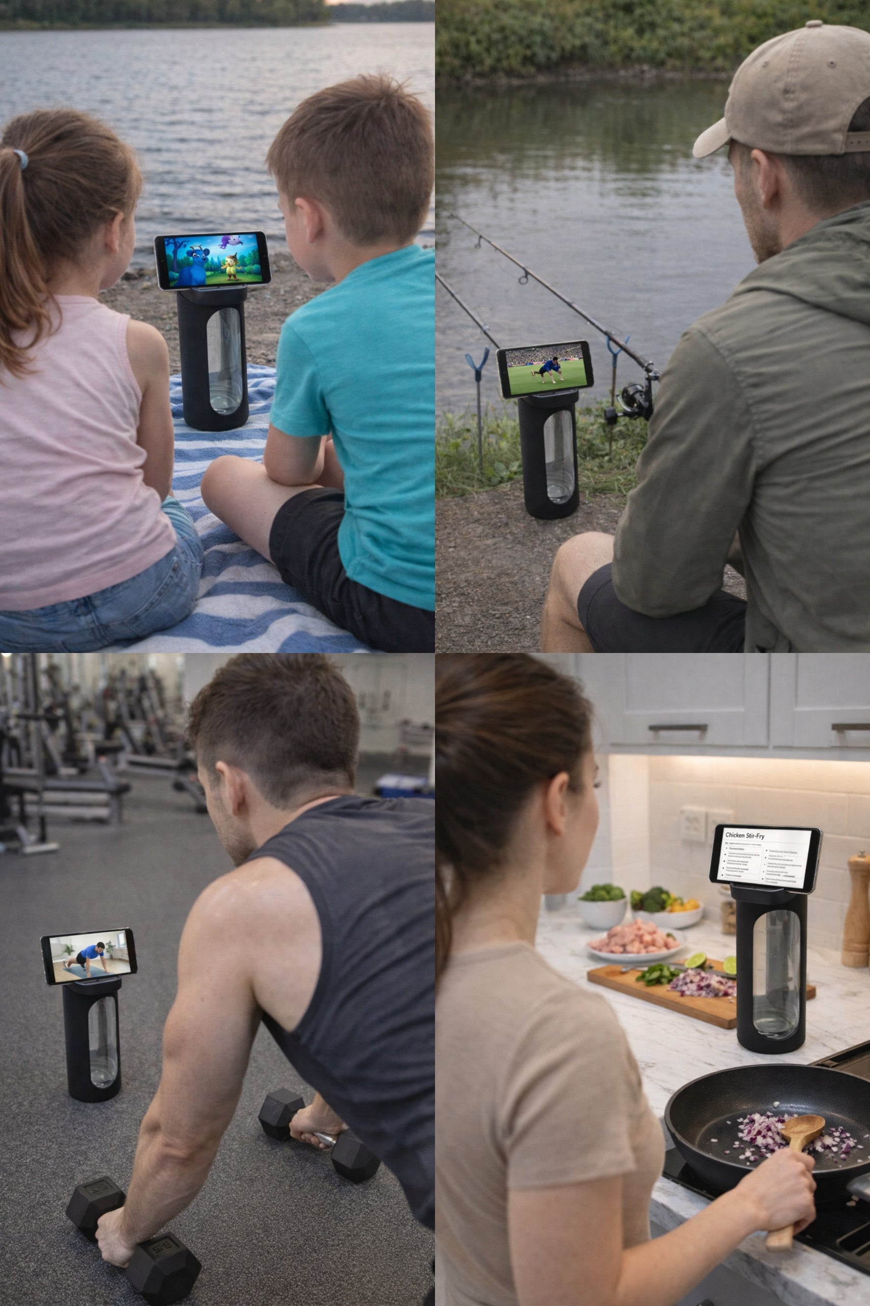 Glass Bottle Water Bottle 1,8L Workout Gym Fitness Phone Holder Additional features nutrients compartment anti-slip coating ergonomic shape folding straw handle mouthpiece BPA-free water consumption indicator