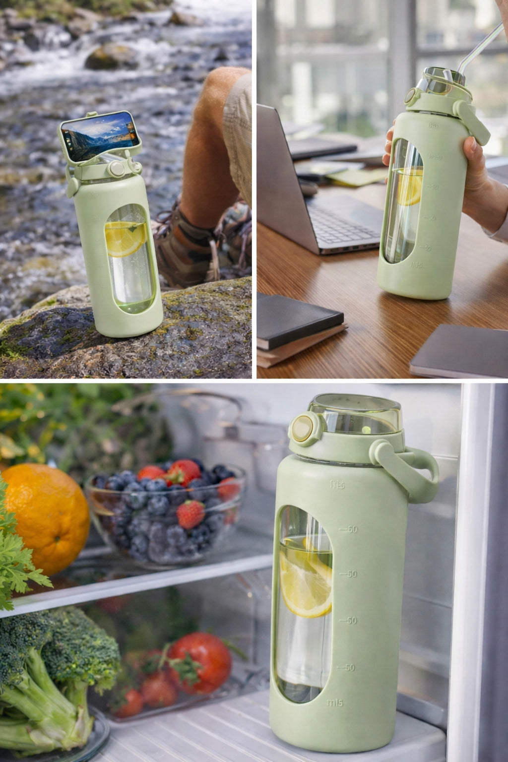 Glass Bottle Water Bottle 1,8L Workout Gym Fitness Phone Holder Brand no brand