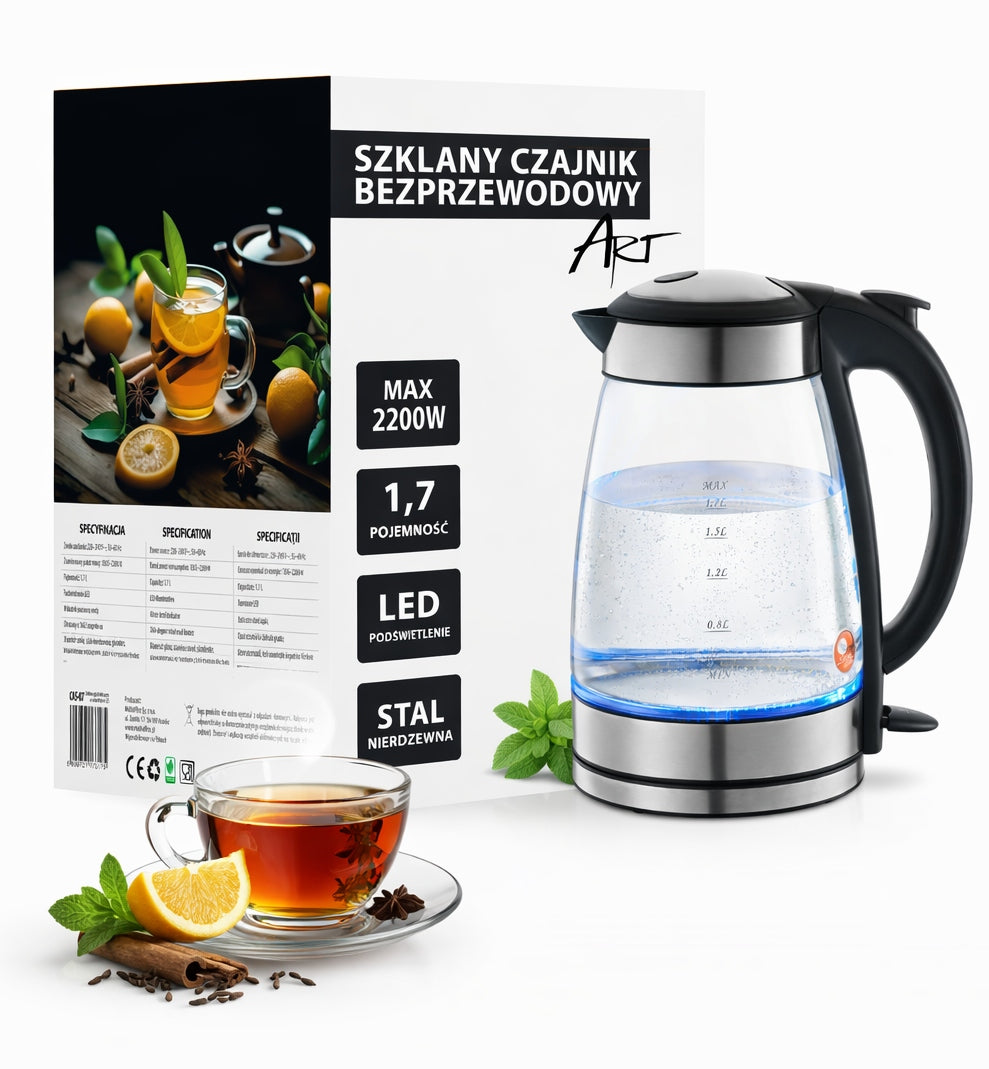 Glass Electric Kettle CAS-07 ART Backlit LED Steel 1,7l