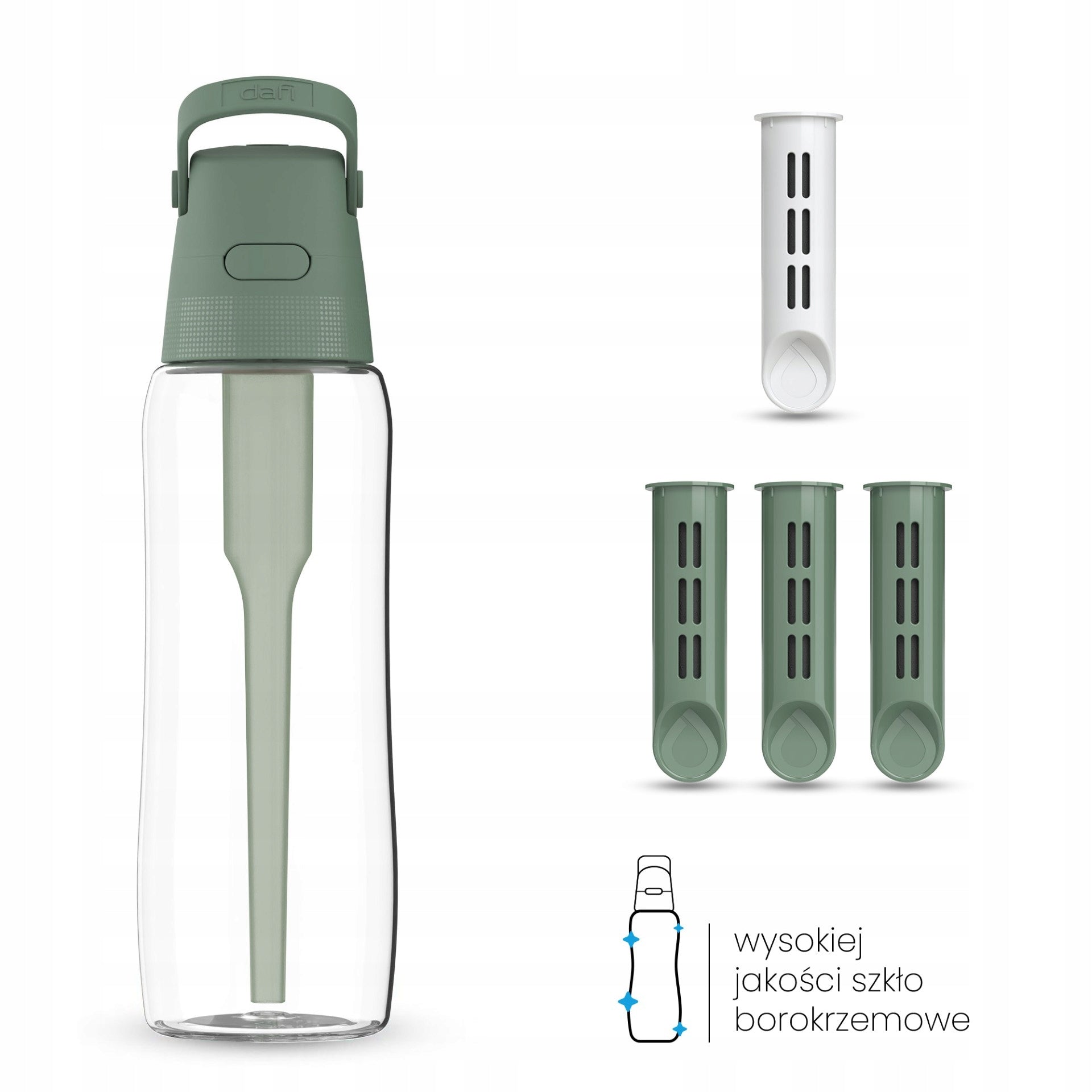 Glass Filter Bottle Dafi GLASS 0,6 Sage 4x Filter
