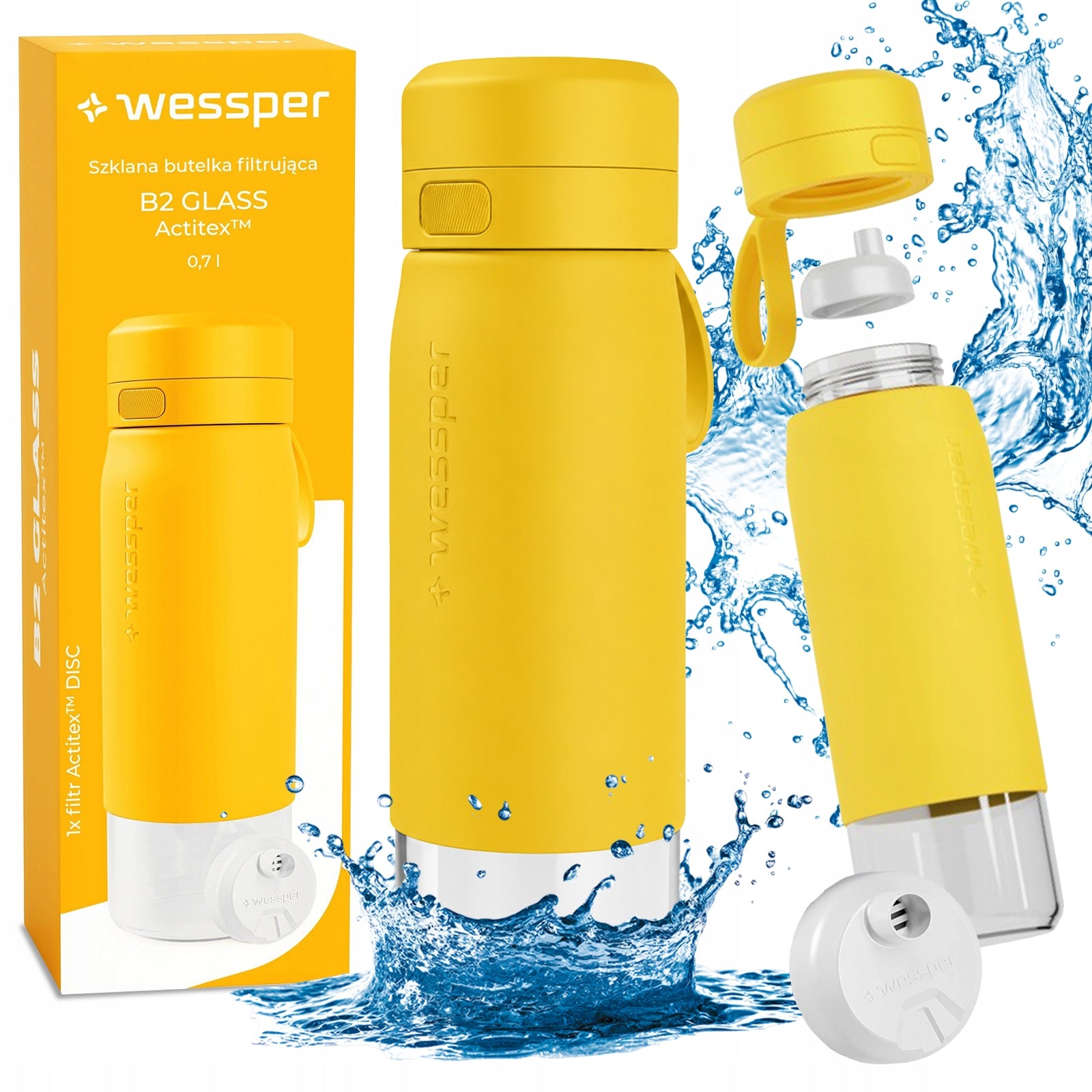 Glass Filter Bottle Wessper B2 Glass 700 ml Yellow set with filter