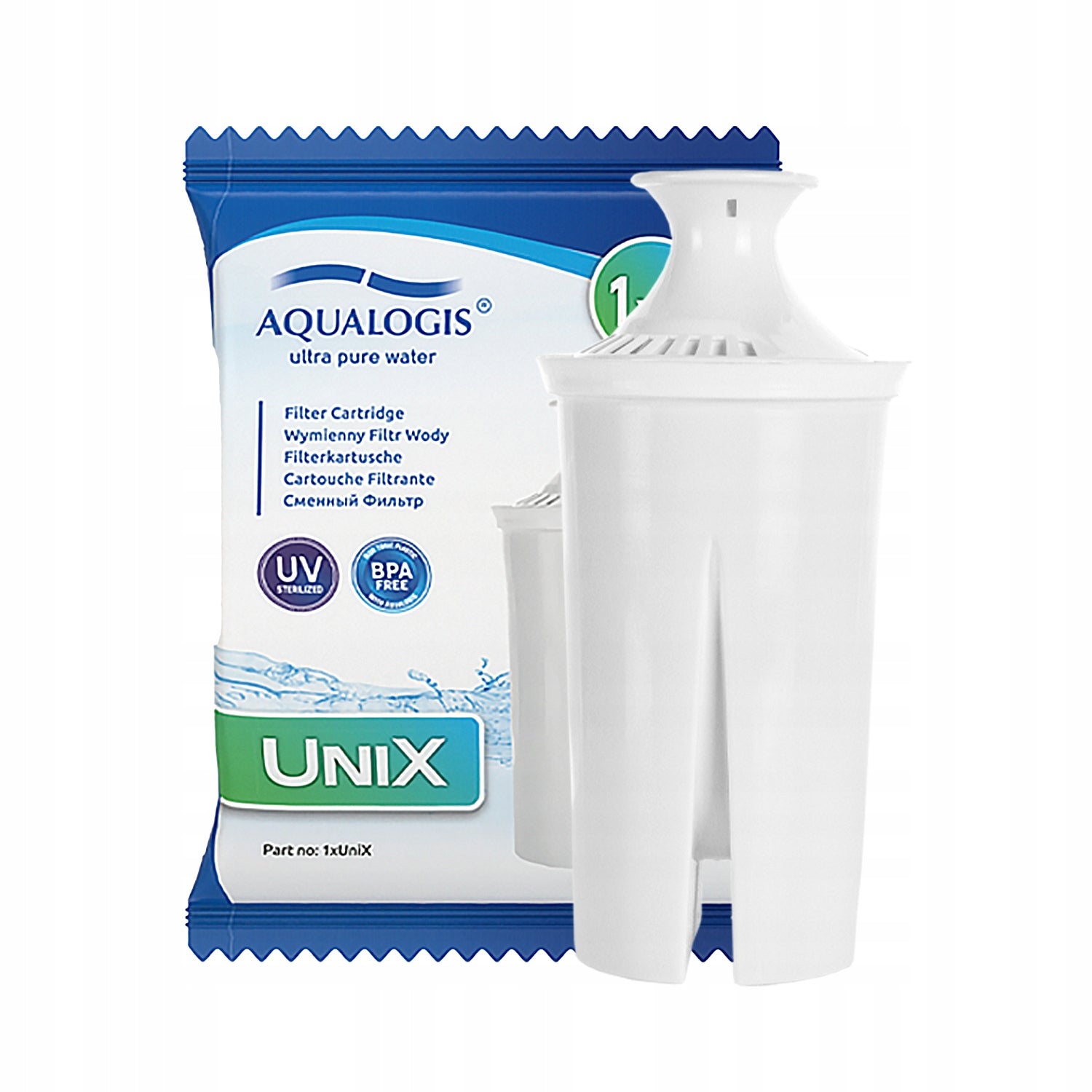 Glass Filter Jug Aqualogis Sonata Blue + UniX Cartridge Product height 27.5 cm