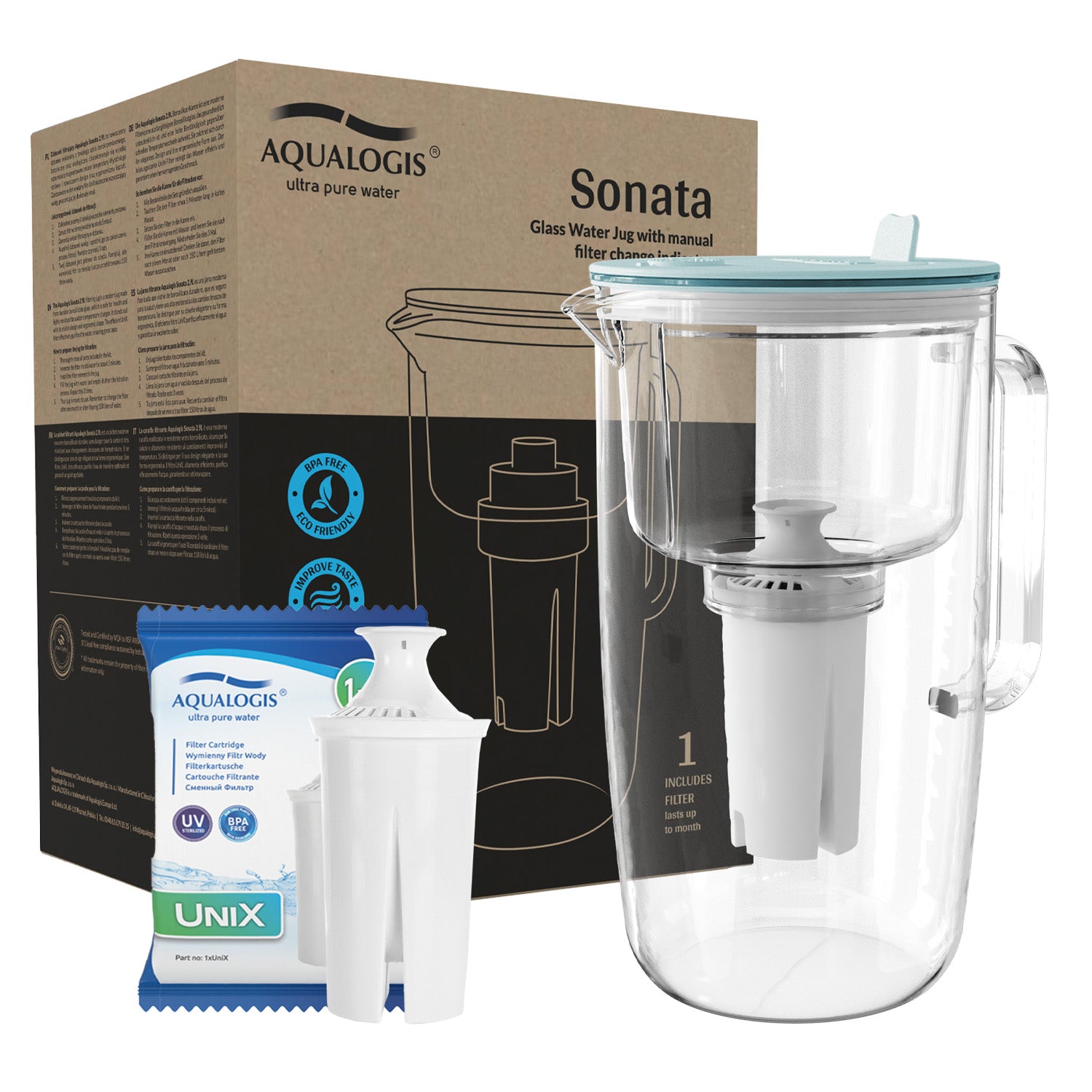 Glass Filter Jug Aqualogis Sonata Blue + UniX Cartridge