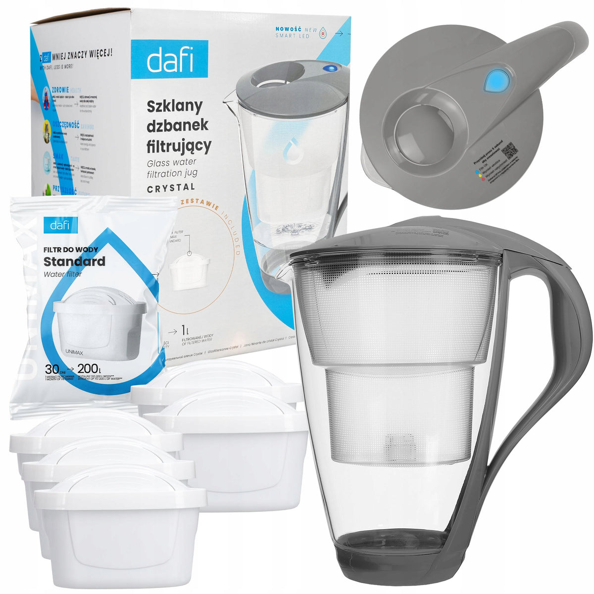 Glass Filter Jug DAFI UNIMAX LED 2L + 6x Filter Water Cartridge DAFI