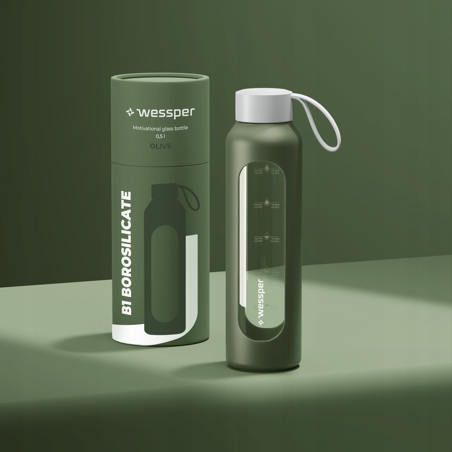 Glass bottle 0,5l for gym sealed motivational water bottle Wessper B1 Packaging status original